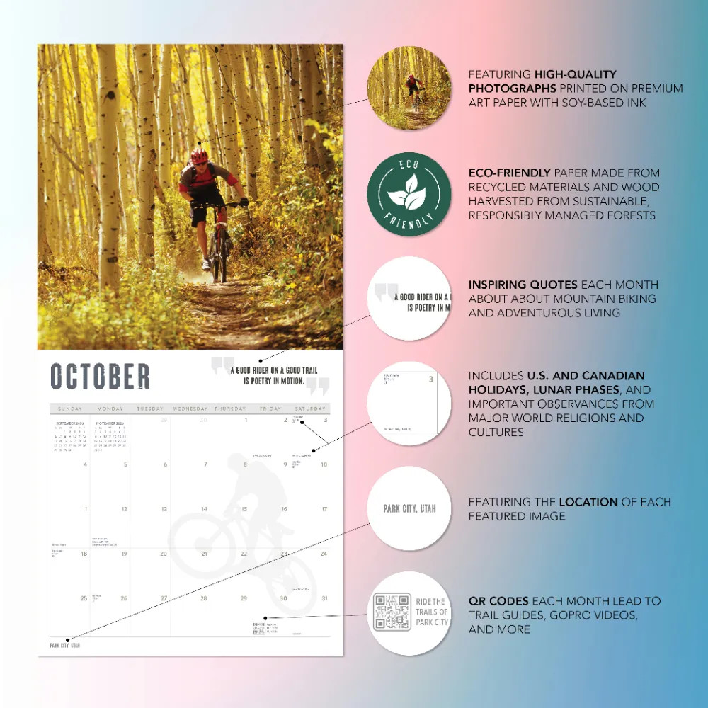 Mountain Biking Calendar 2026 | 12″ x 24″ 12 Month Calendar | Marble City Press