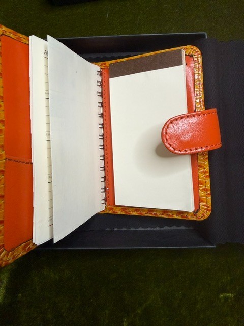 NIB Raika Leather Mini Agenda Pocket Address Book Orange Lizard Embossed Case US