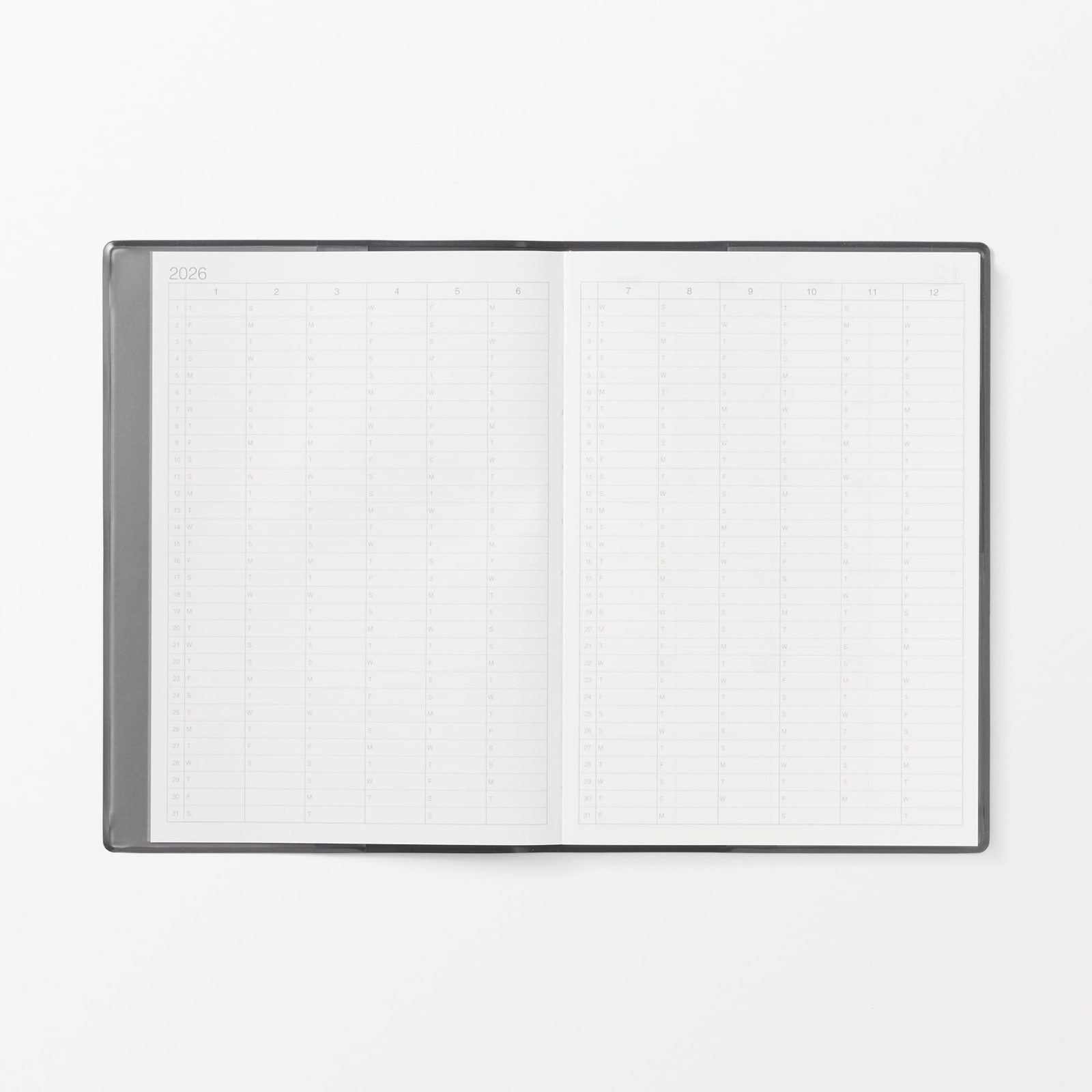 MUJI Planner 2026 Monthly/Weekly, Starting December 2025, B6, Dark Gray