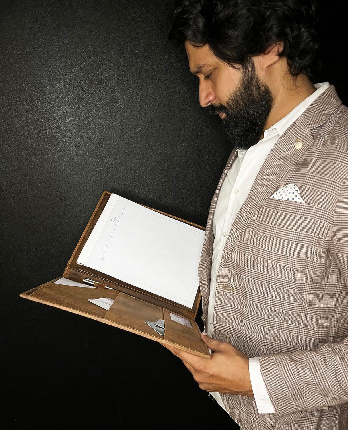 Leather Business Portfolio by | A4 Conference Folder Gift for Men & Women | Han