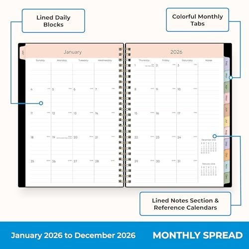 2026 Weekly & Monthly Planner Calendar – Flexible Cover, Storage Pocket, Ruler,