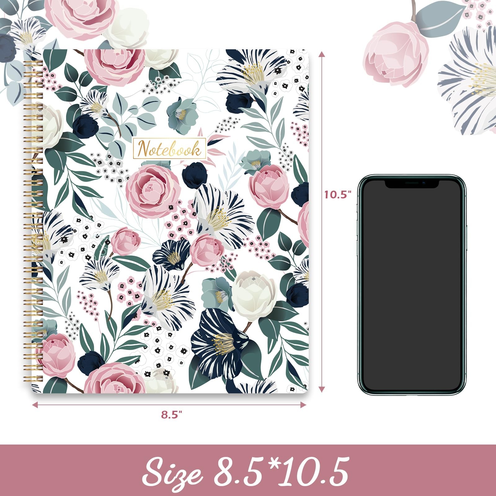 Wire Bound Notebook, 8.5×11 Journal, 110 Sheets, Floral Design, Multicolor