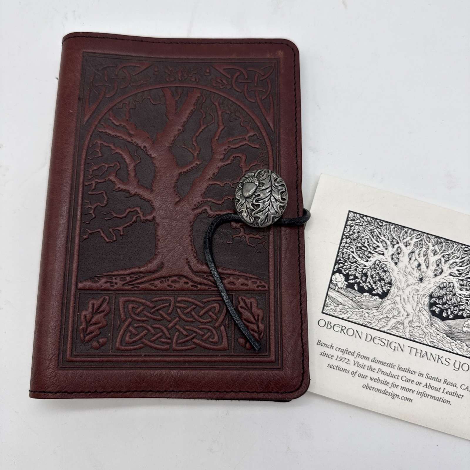Oberon Celtic Oak Tooled Brown Leather Refillable Notebook Journal Cover 5”x7”