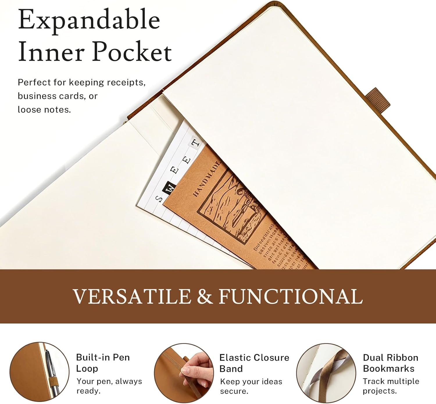 Lined Journal Notebook, 4 Pack Leather Journal for Women Men, 200 Numbered Pages