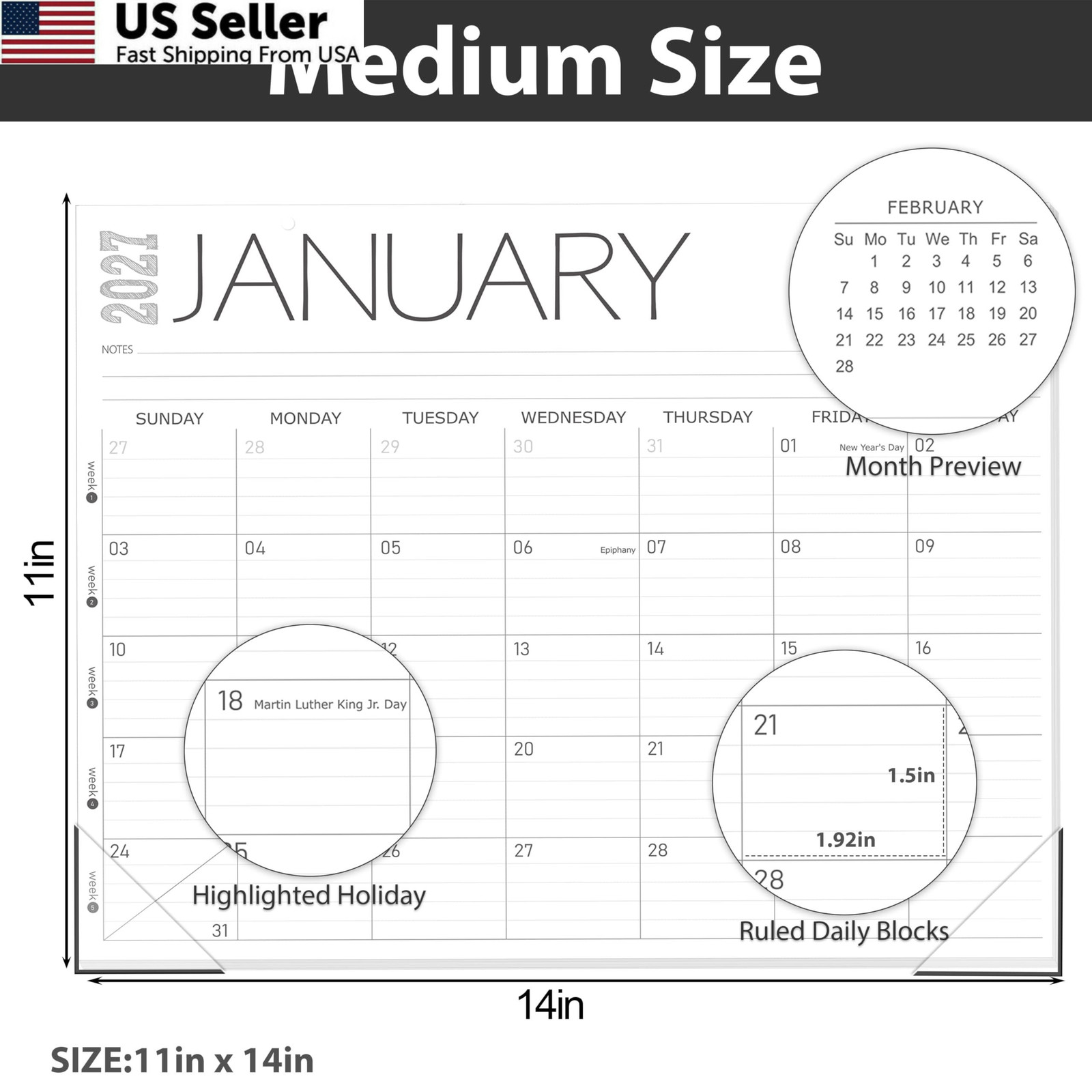 GuassLee Desk Calendar 2026, 12-Month 14″x11″, Jun White 12 month