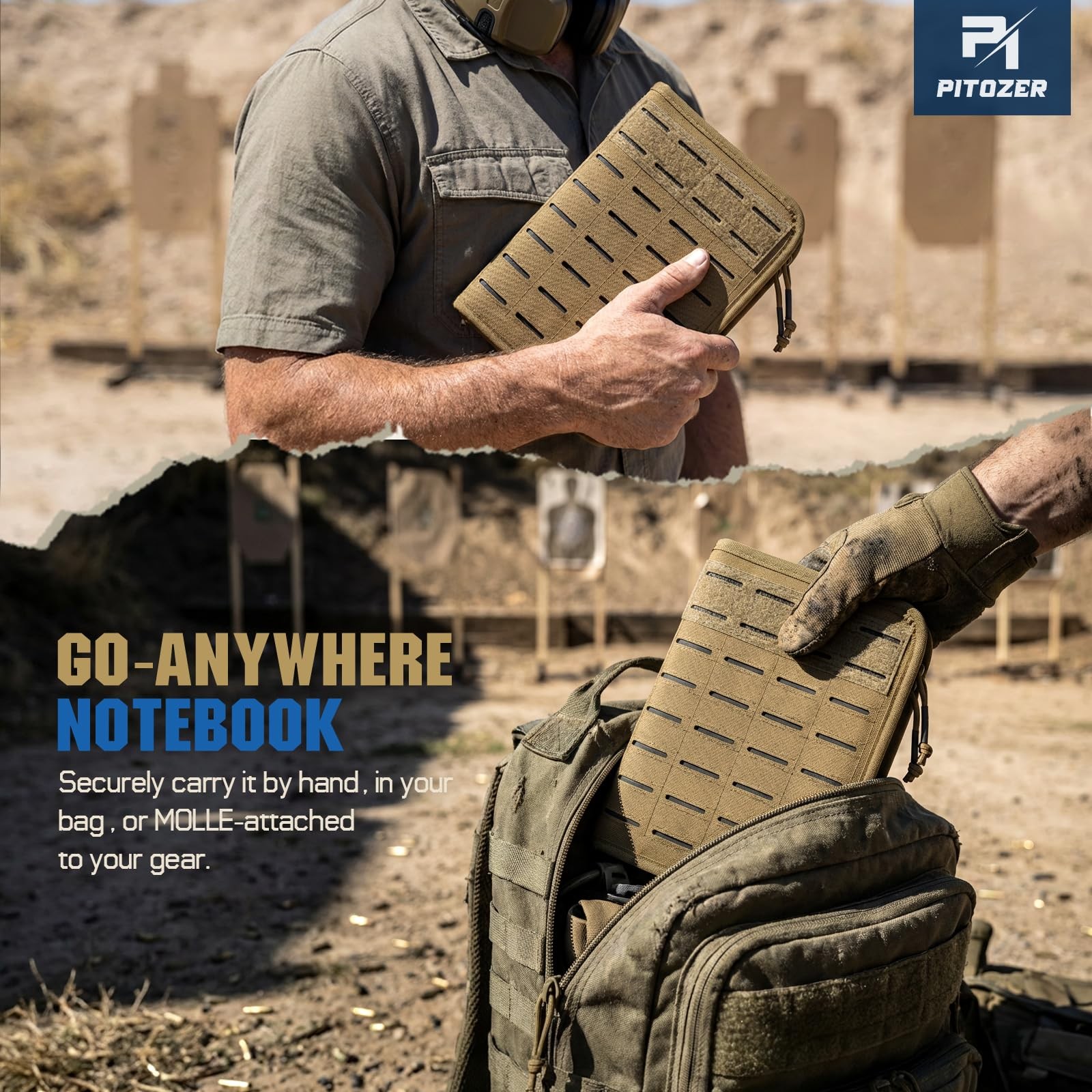 Pitozer All-in-One Tactical Notebook Padfolio A5+(7.3 x 10 Inches), Khaki