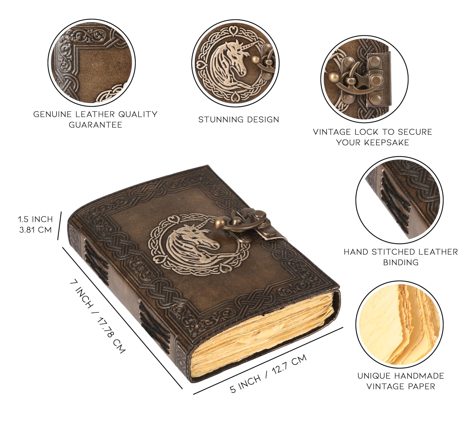 Unicorn Leather Journal Sketchbook Notebook with Lock for Men Women Dnd Trave…