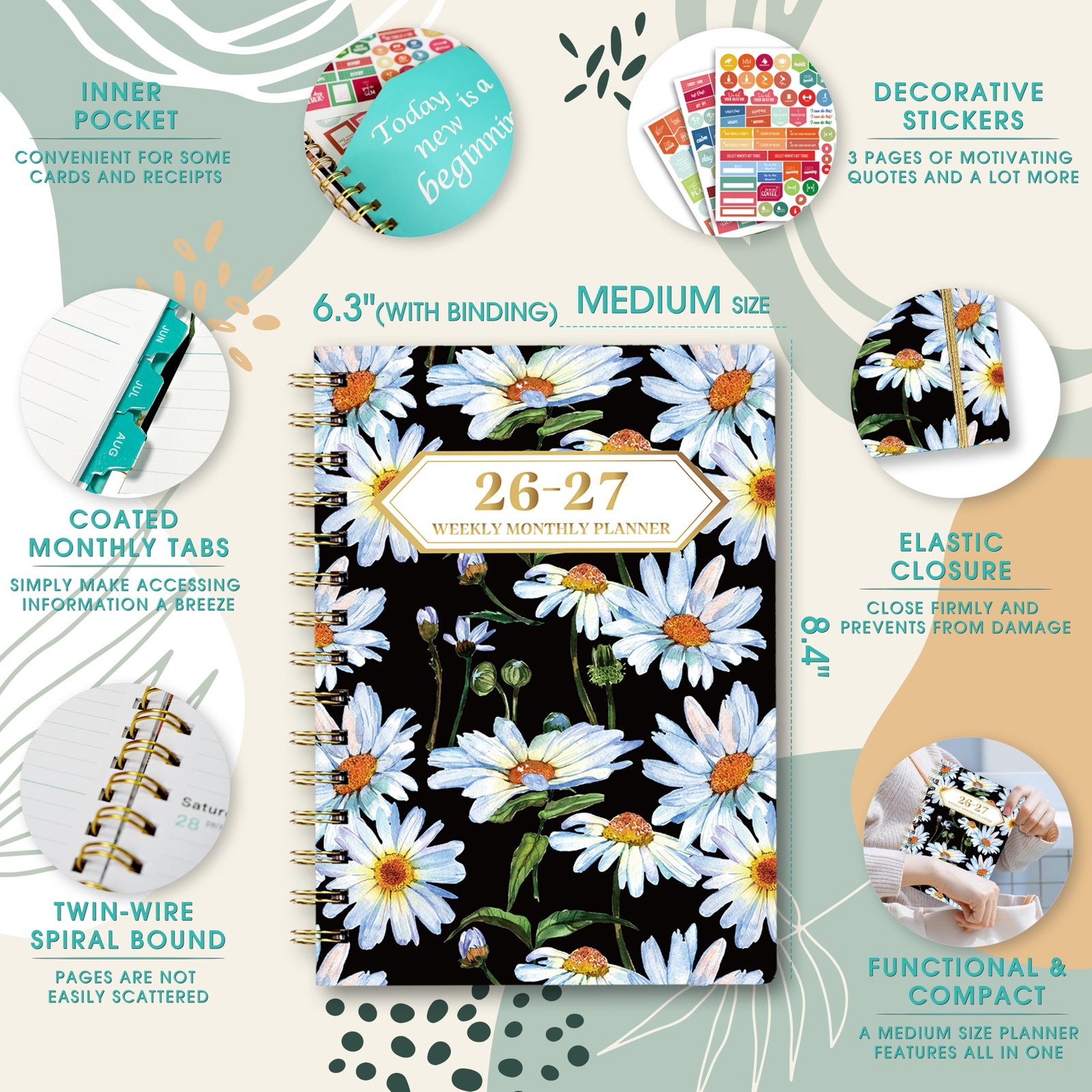 Planner 2026-2027 Weekly and Monthly New(JUL 2026-JUN 2027), C-White Daisy