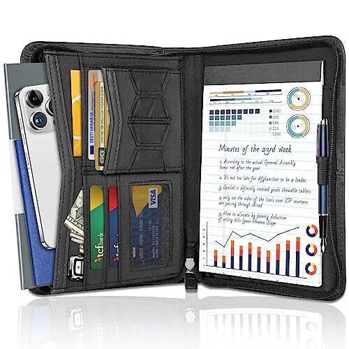 Padfolio Portfolio Organizer Binder, Interview Resume Folder, Small(black）