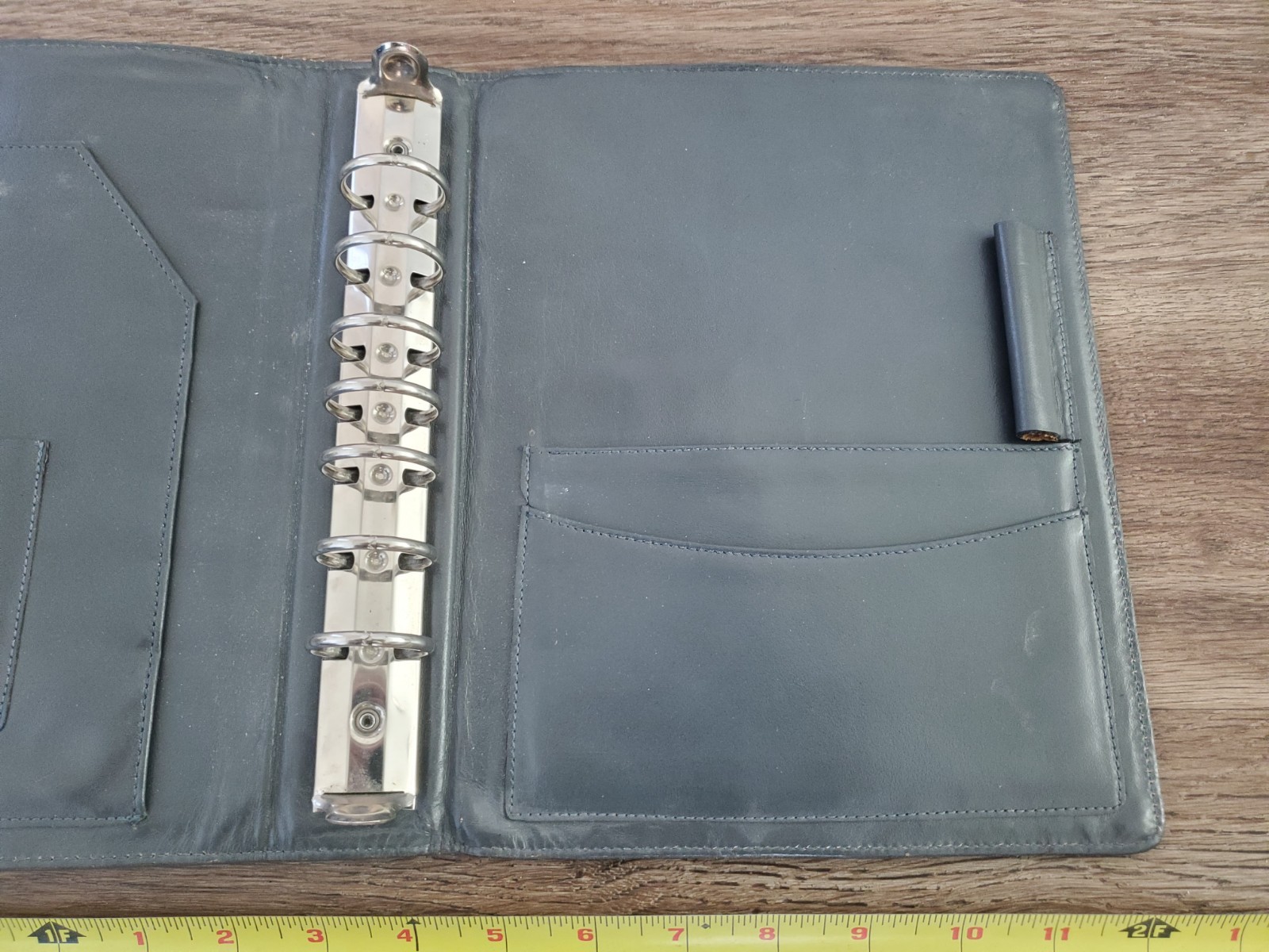 Vintage Genuine Leather 7 Ring Locking Binder Business Planner Gray 50s 60s 70s