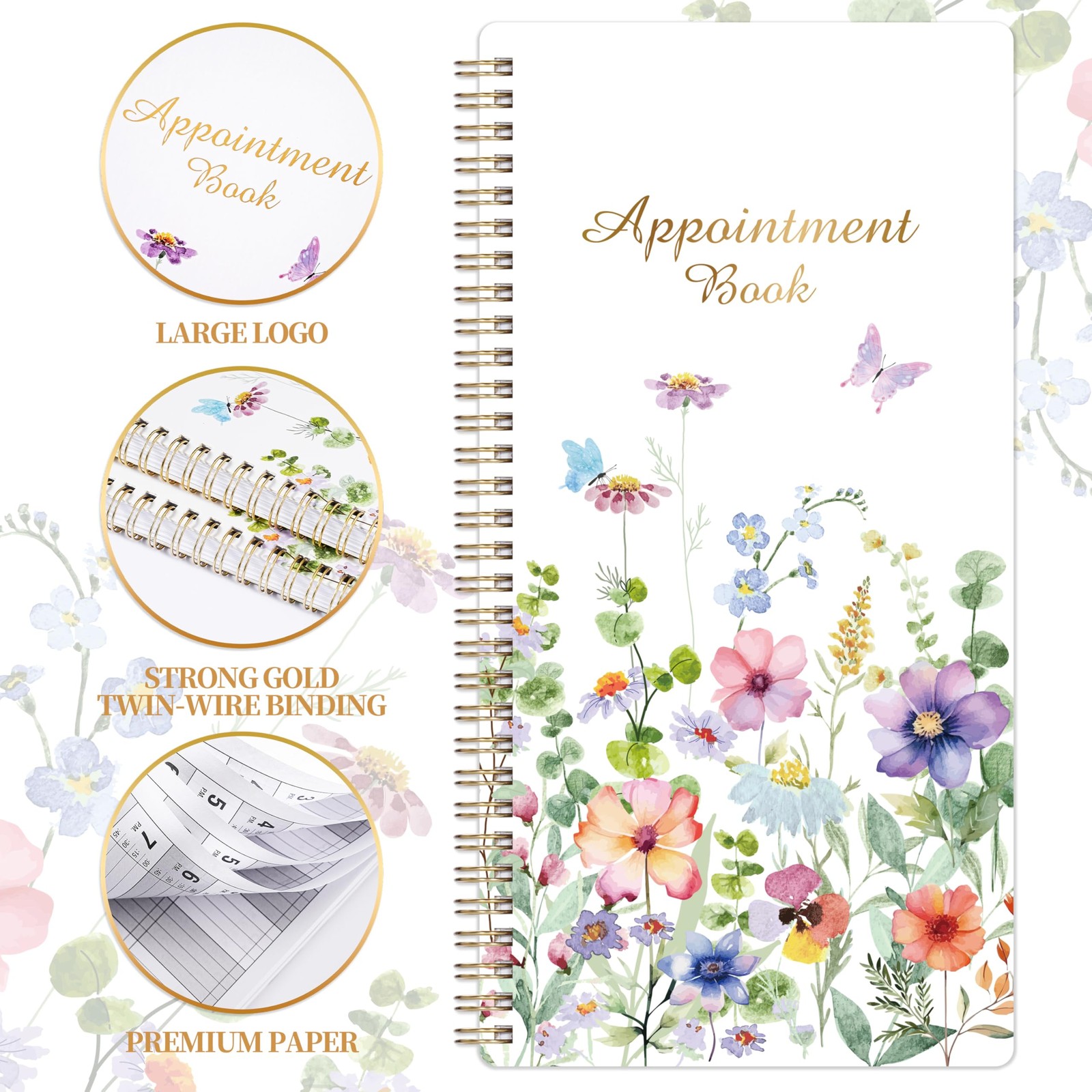 Appointment Book – Undated Salon 6 x 11.5 inches, Colorful Watercolor Floral