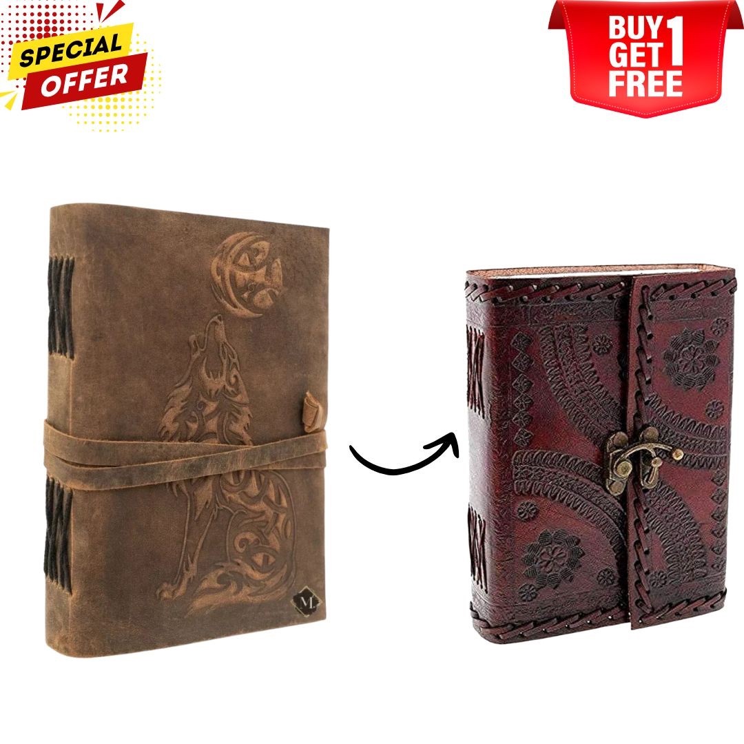 Leather Journal – Handmade 5×7″ Notebook, 200 Unlined Pages | B1G1 Combo Set