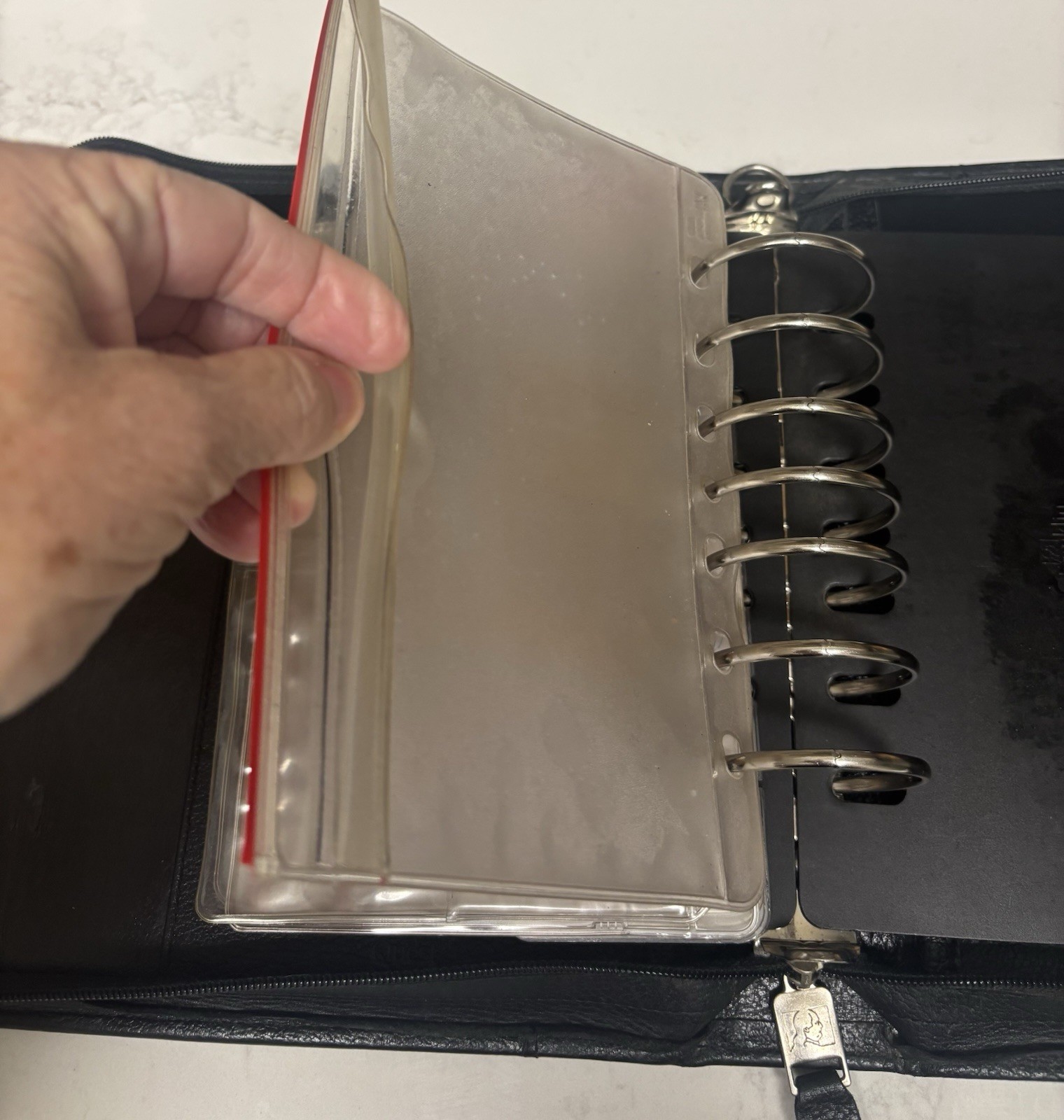 Franklin Quest Black Verona Leather Zip Organizer Planner 7 Ring Binder Vtg 90’s