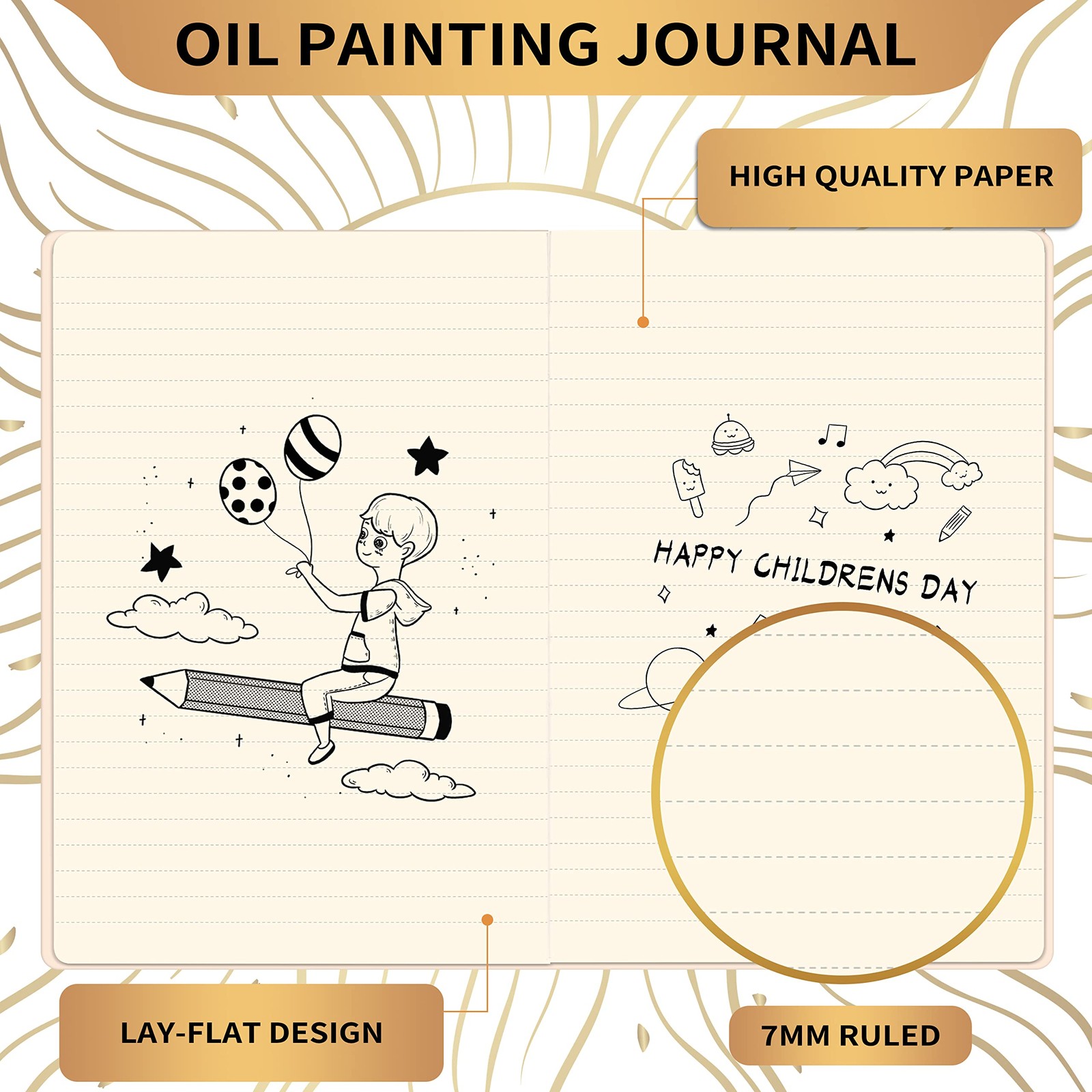 Ruled Notebook/Journal – Premium Thick Paper Faux Leather Classic white