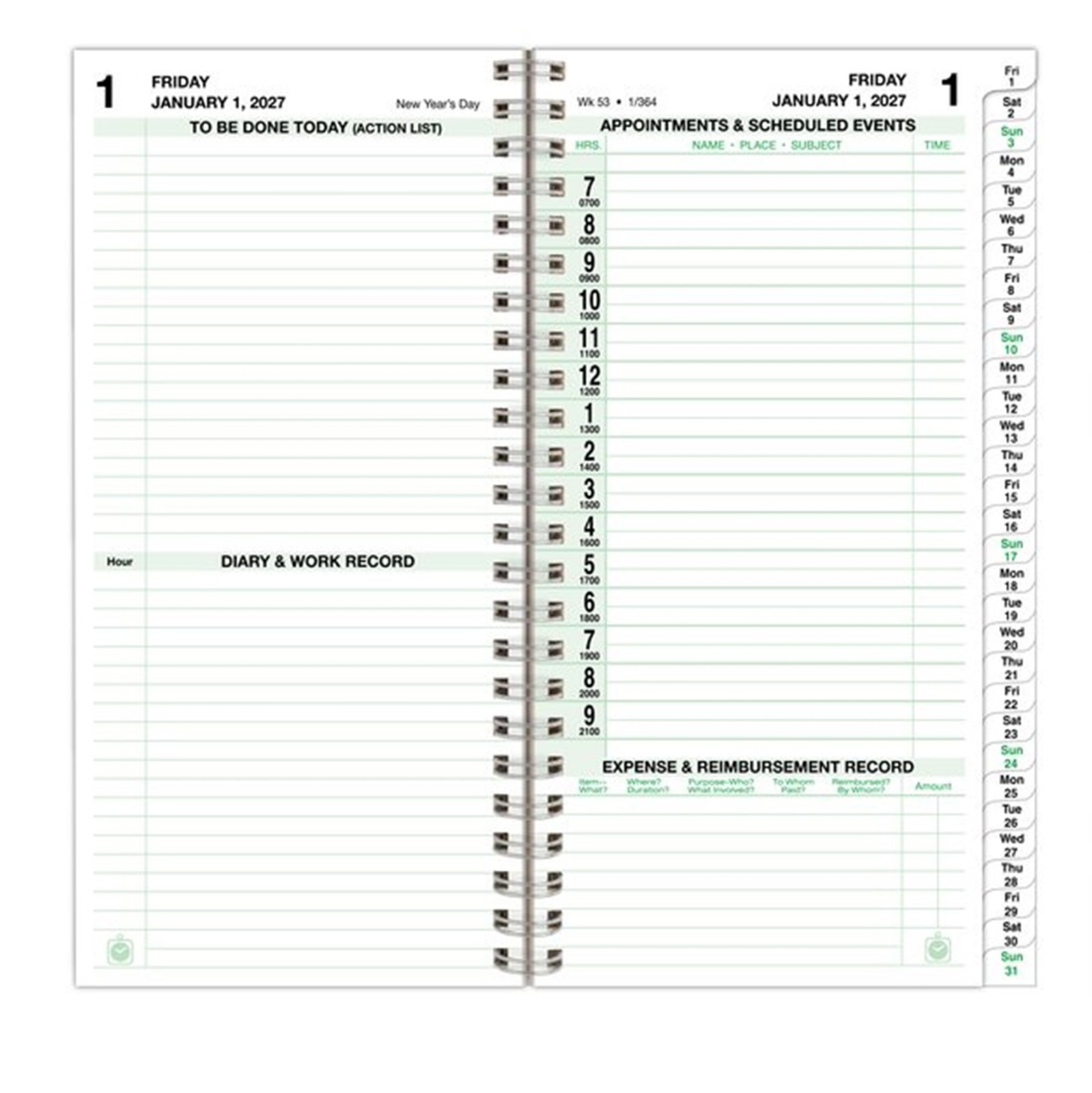 Day-Timer Jan-Dec2027, 2-Pg/Day INDEXED Planner PKT 3-1/2 x 6-1/2″ EXTRAS