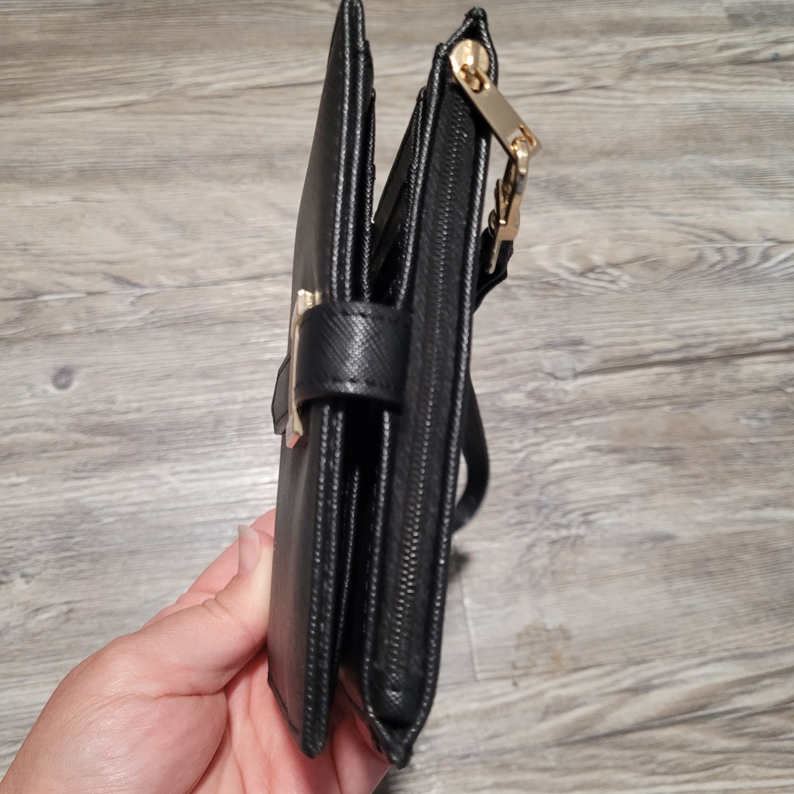 Black BiFold A7 Binder Wallet 15mm Gold Rings with Large Back Pocket