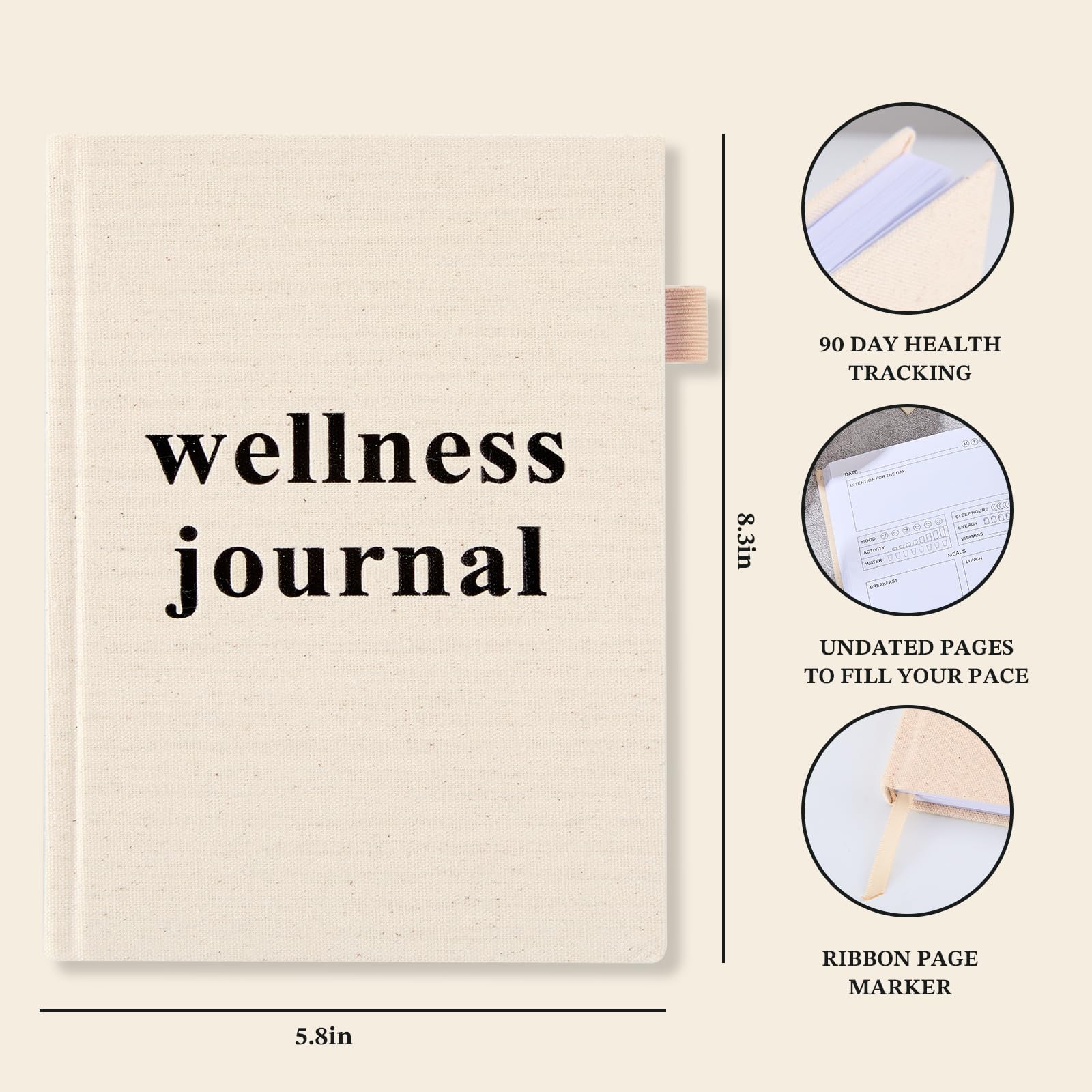 Wellness Journal Planner- Gratitude & Mindset Mental Health A5, khaki