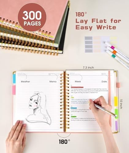 Hardcover Spiral Notebook Journal with Removable Dividers Tabs, 300 Pages Lea…