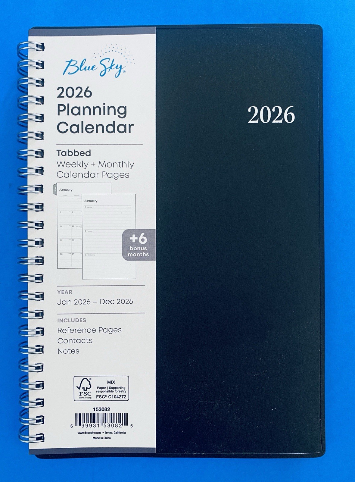 Blue Sky 2026 Weekly and Monthly Black Spiral Planner Calendar Jan-Dec 5″x 8″