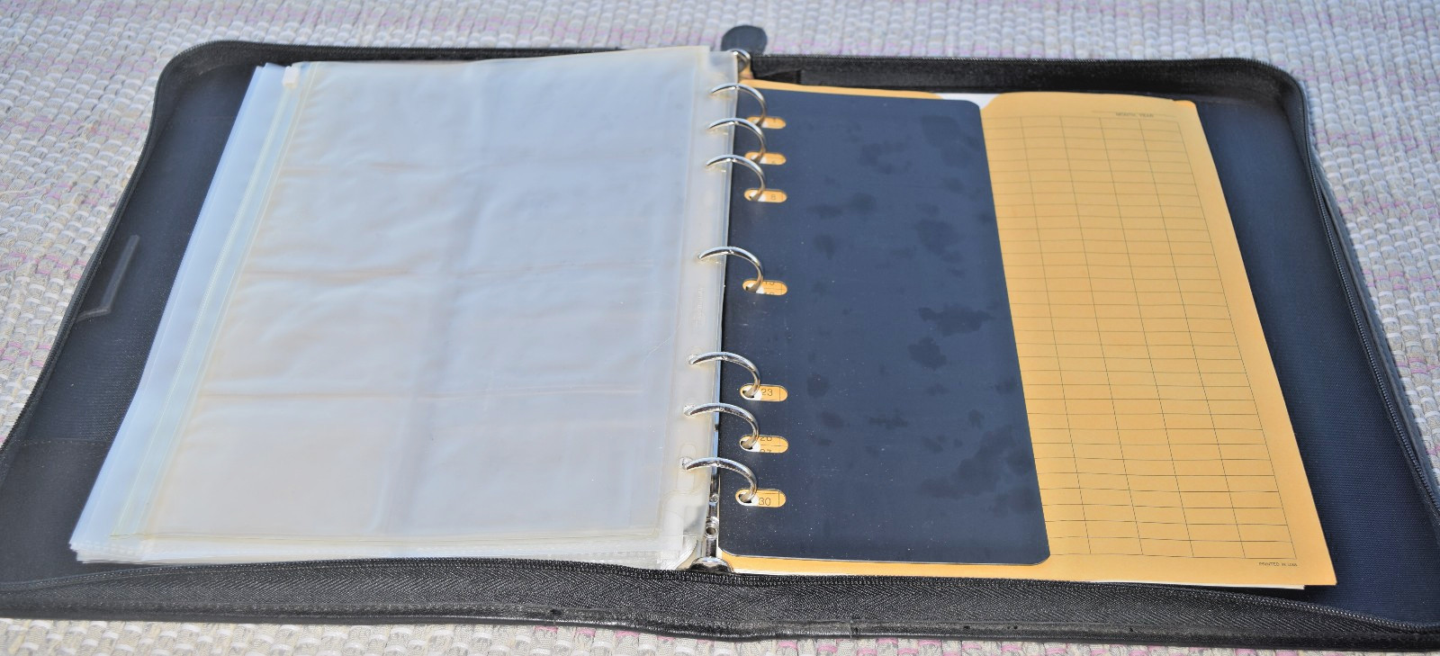 VINTAGE Day-Timer Planner Black Top Grain Cowhide 7 Rings 13″ x 11″ Zip Closure