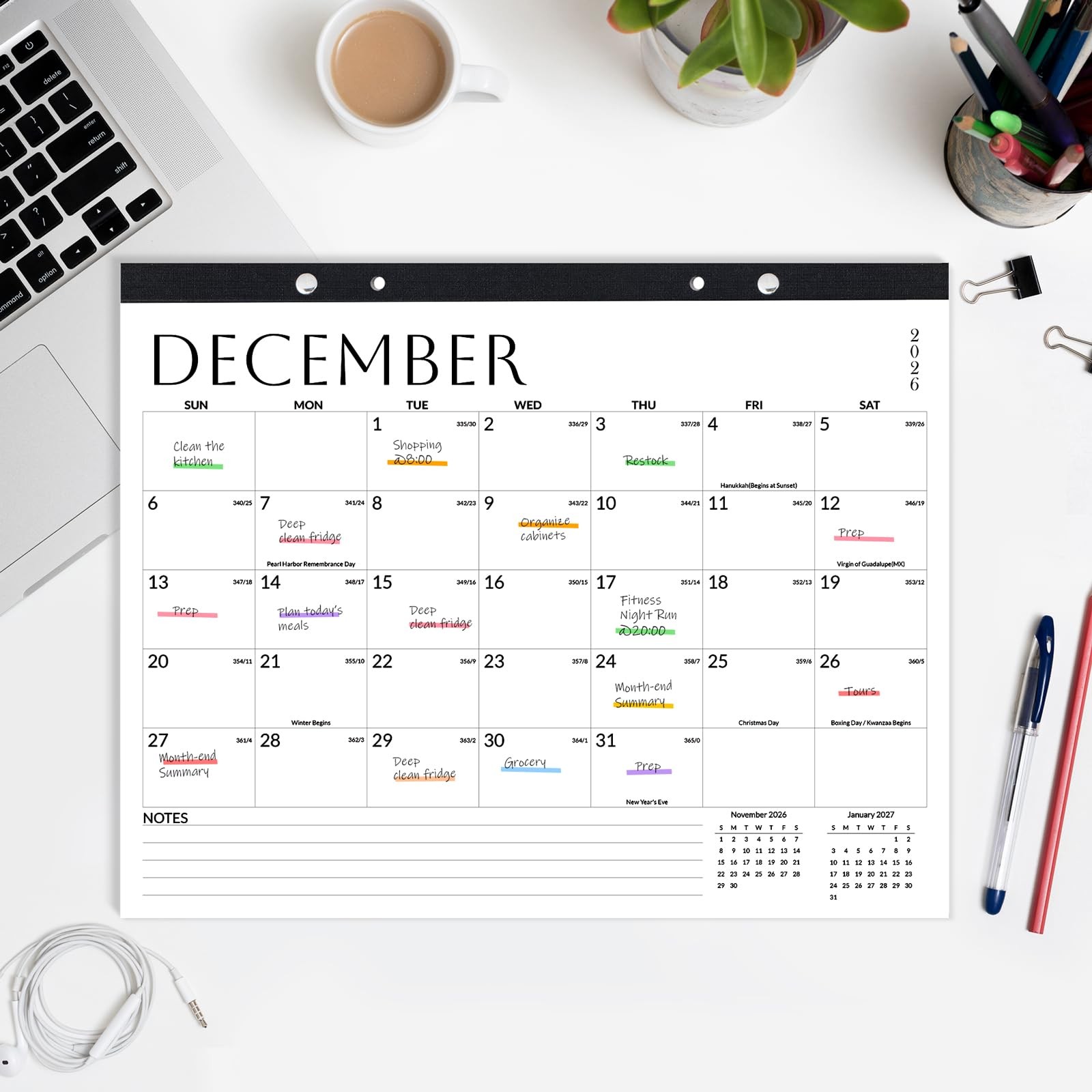 SUNEE Desk Calendar 2026-2027 17×12, 18 Months, Jul. 2026 – Dec. 2027, White