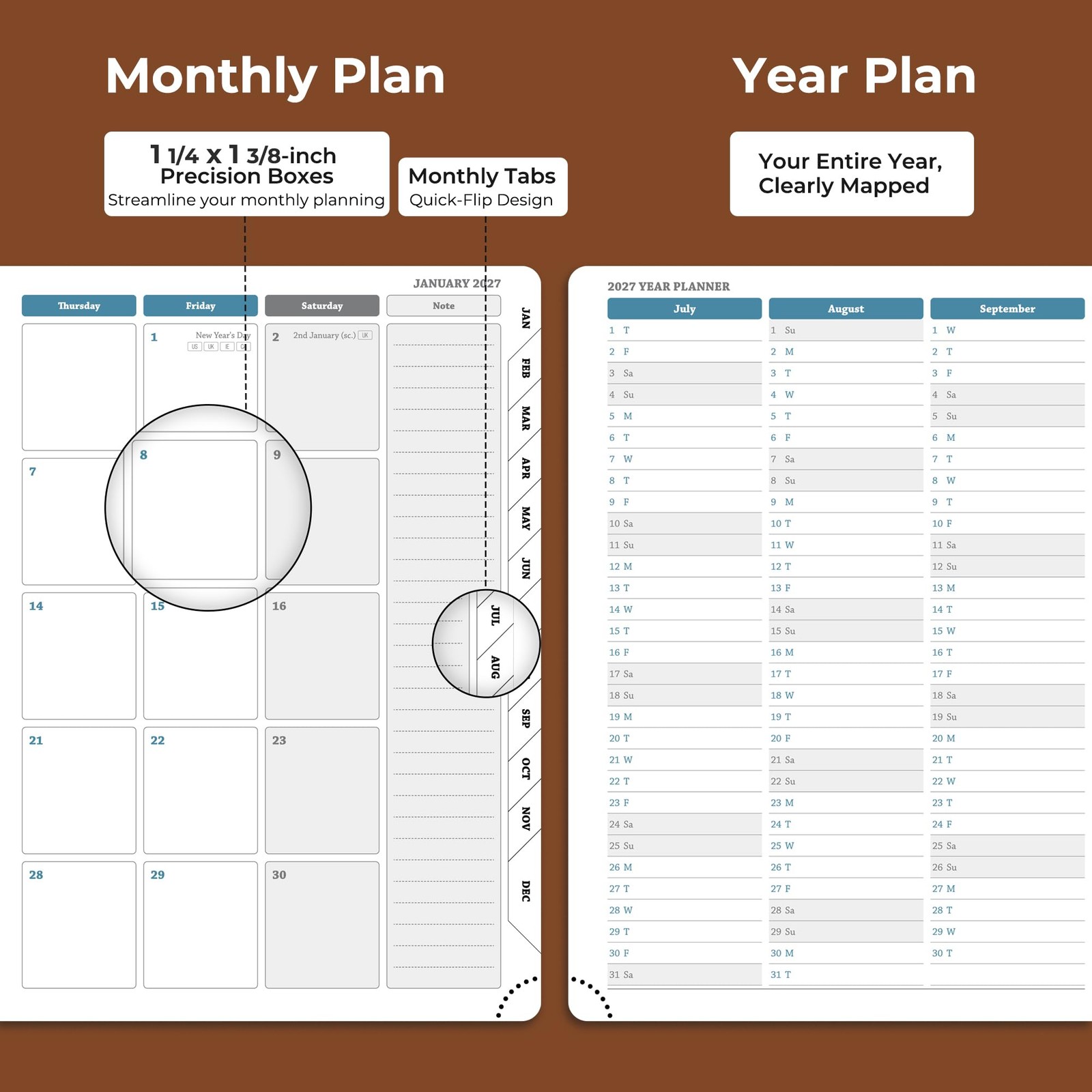 Planner 2026-2027 Daily Weekly and Monthly,8.5″x6.5″,18 Months Spiral Bound C…