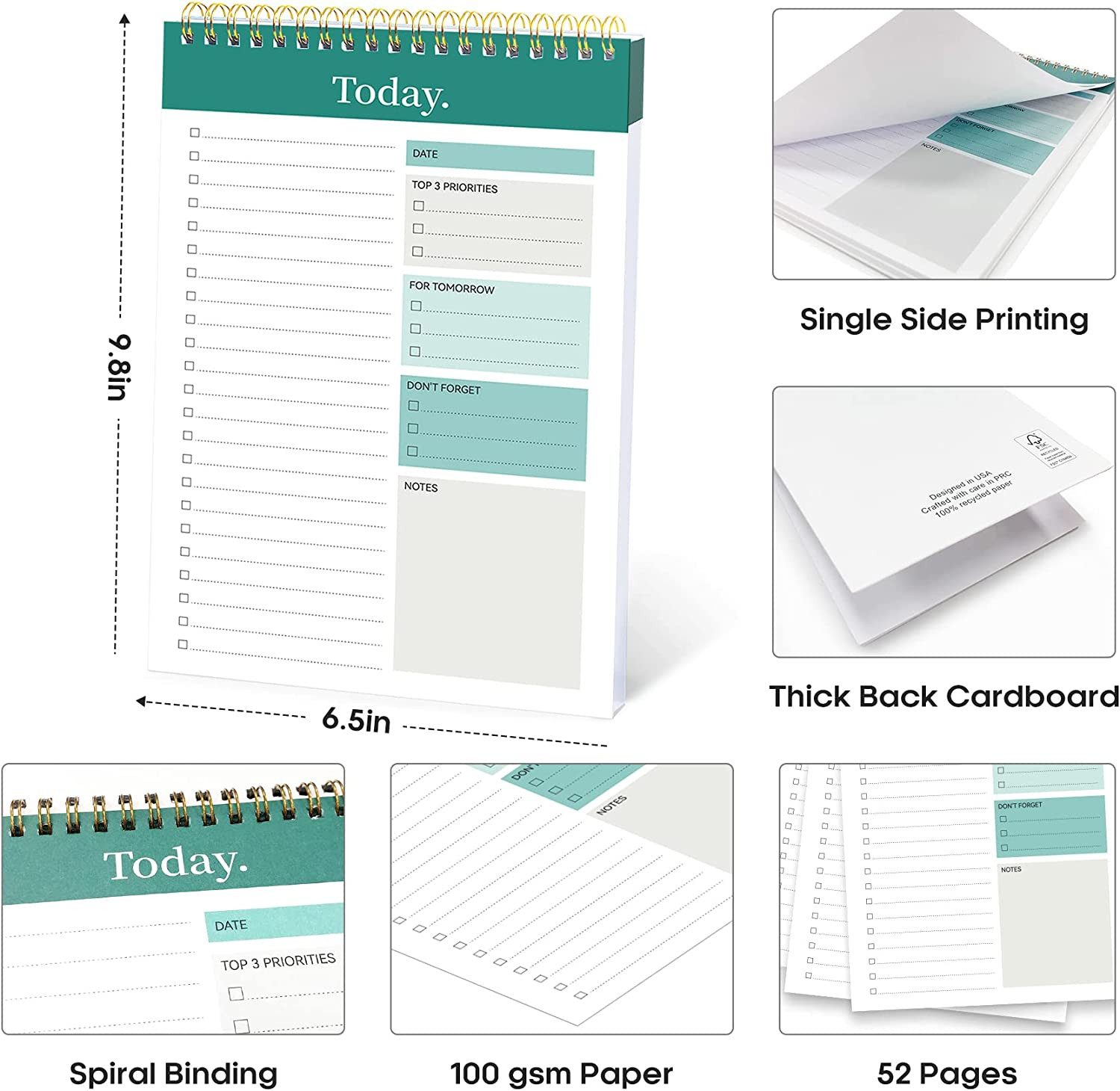 To Do List Notepad – To Do List Notebook for Work with 52 Sheets, 9.8″ x 6.5″, U