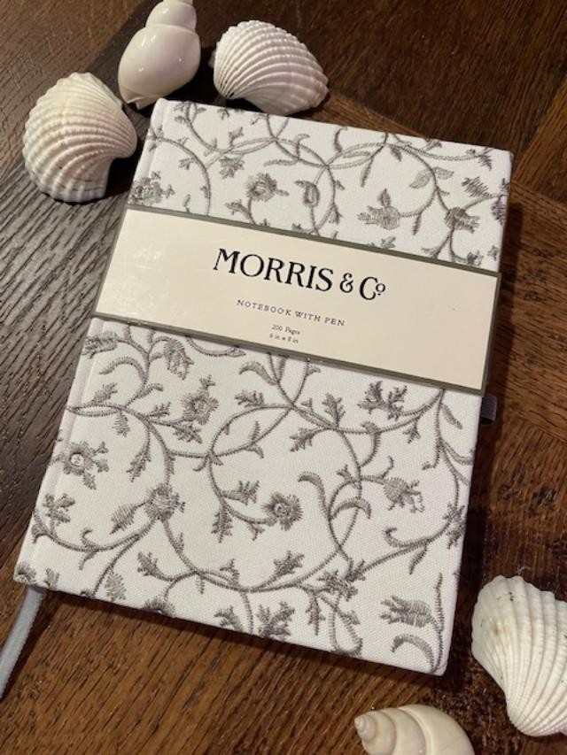 NEW! Morris & Co Embroidered “WILHELMINA” Fabric- Notebook & Pen Set – Size 6×8″