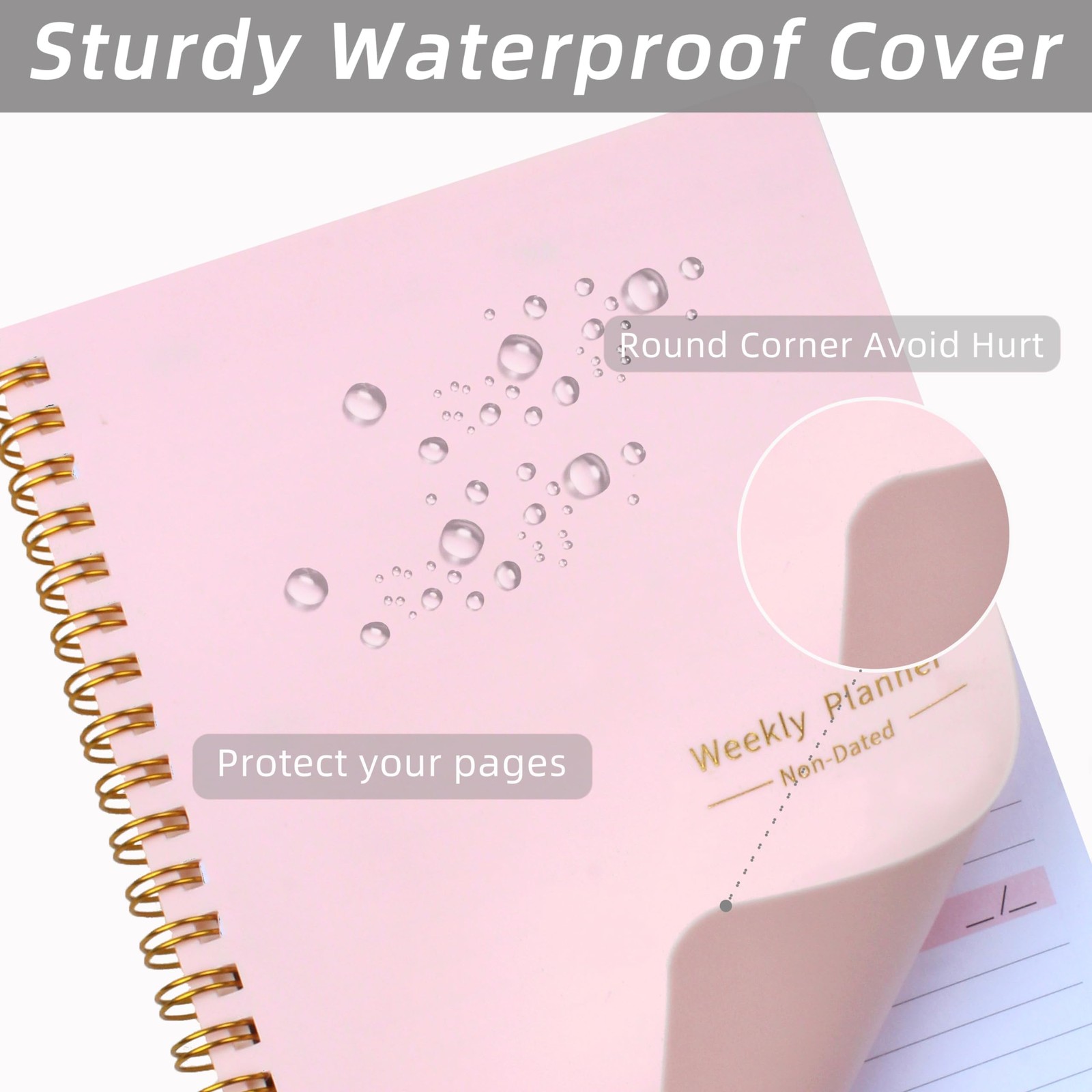 A5 Planner Undated, Weekly Goals Journal, Spiral Binding, Task Organizer, Pink
