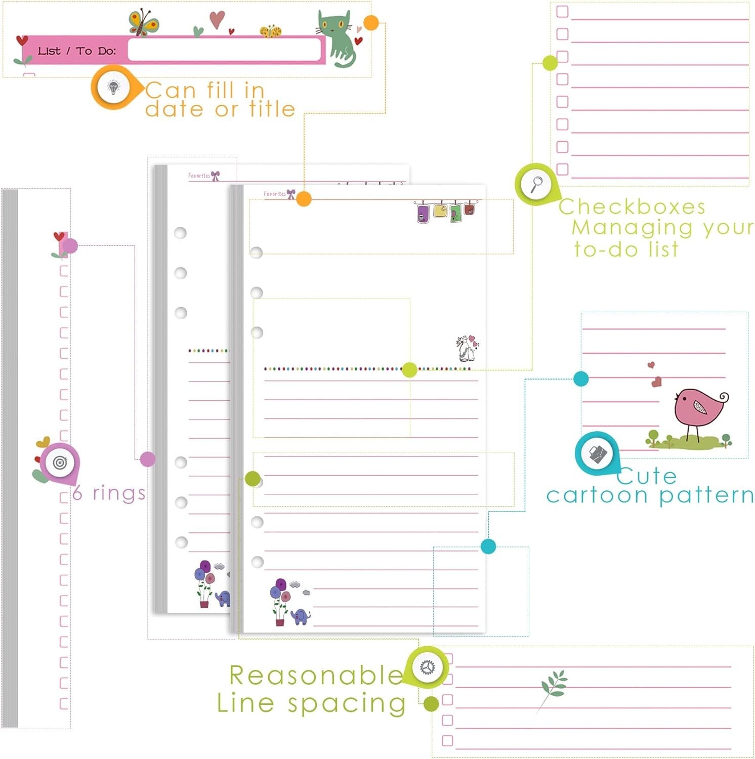 Colorful A6 Planner Inserts – 90 Double-Sided Pages for Ultimate Productivity