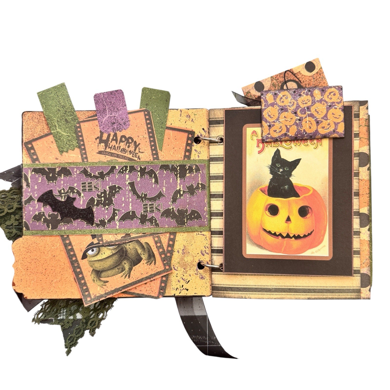Junk Journal Halloween 6.5×6 32 Page Tags Ephemera Journaling Pumpkins Cats