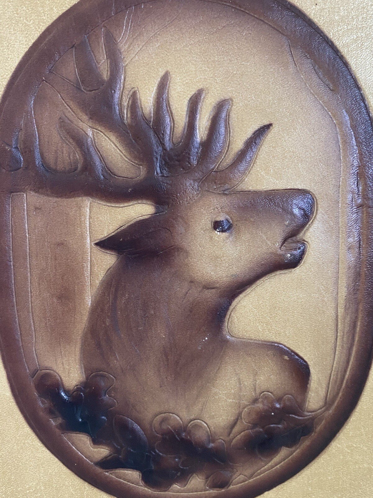 Vintage Business Leather Art Folio Padfolio Cover Embossed Tooled Deer Handmade