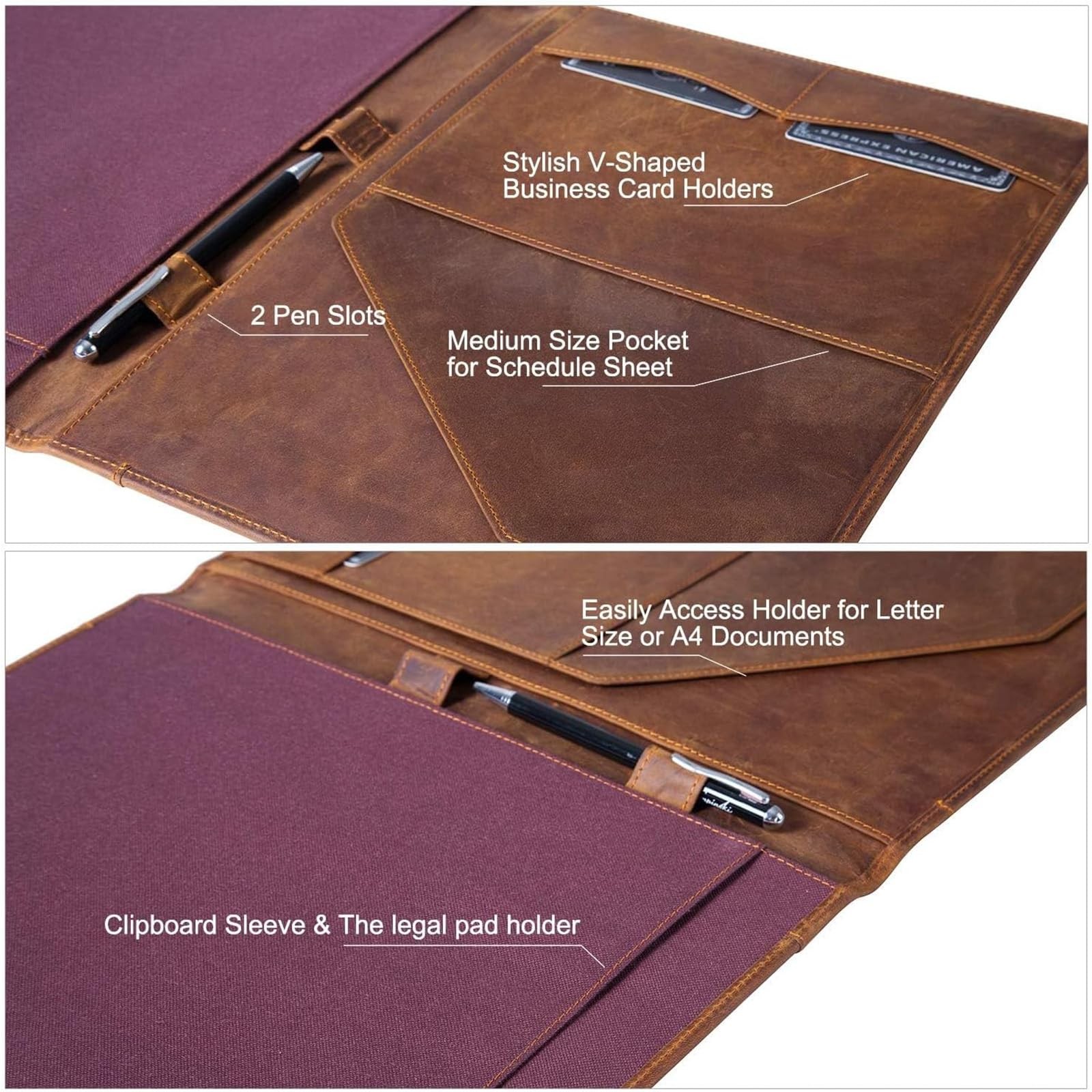 Leather Portfolio, A4 Document Folder Legal Pad Padfolio, Professional Writin…