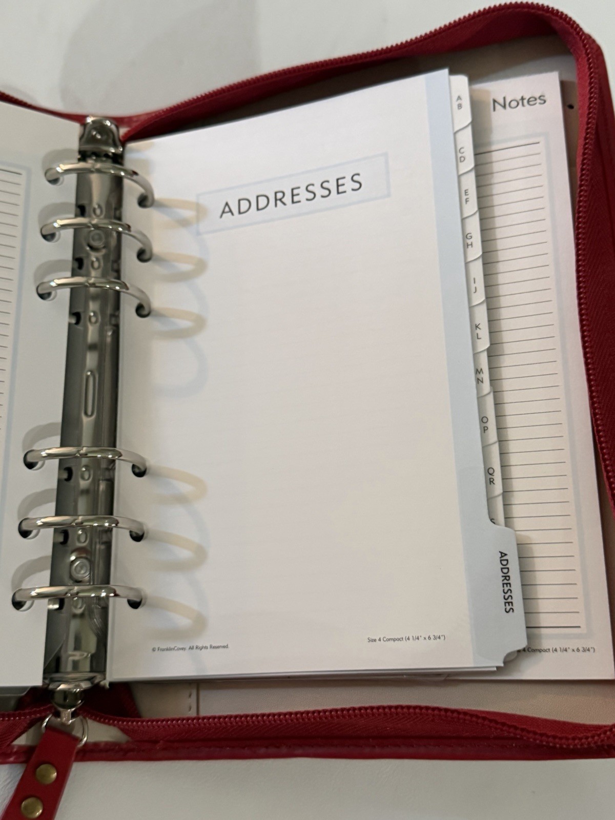 Franklin Covey Classic Zipper Planner Ring Binder Red White 6 Rings 4.25 X 6.75”