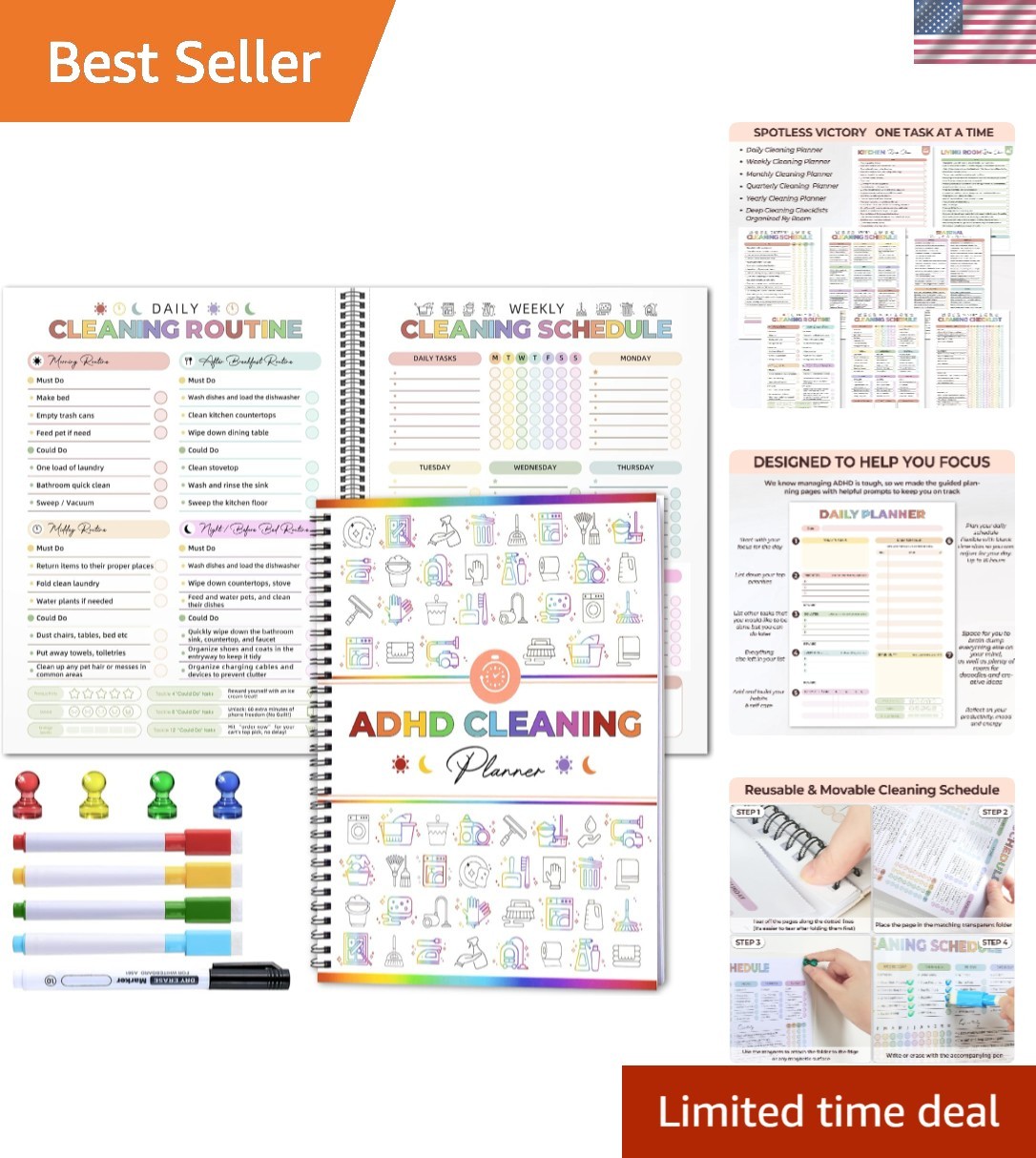 Adhd Cleaning Planner – Reusable Adhd Cleaning and Organizing Planners Adhd C…