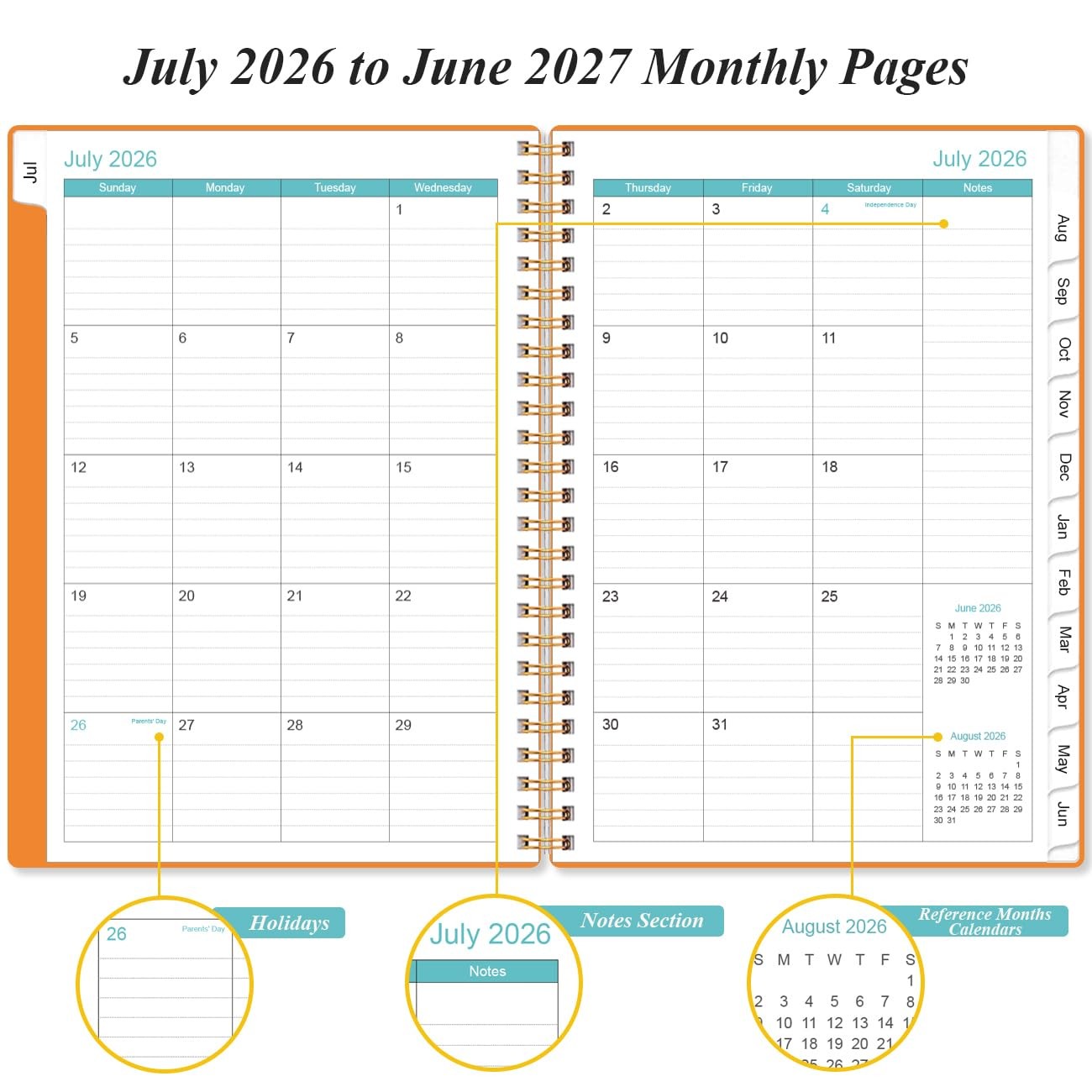 2026-2027 Planner – from July 2026 – 6.4″ x 8.5″, Orange-A