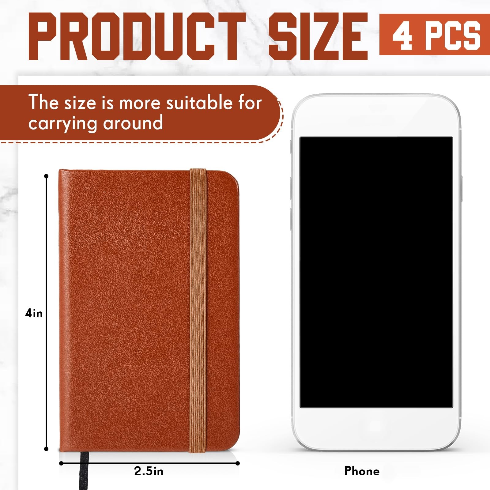 Pcs Hardcover Leather Pocket Notebook x 2.5 Inch Small Notebook 50 4 Brown
