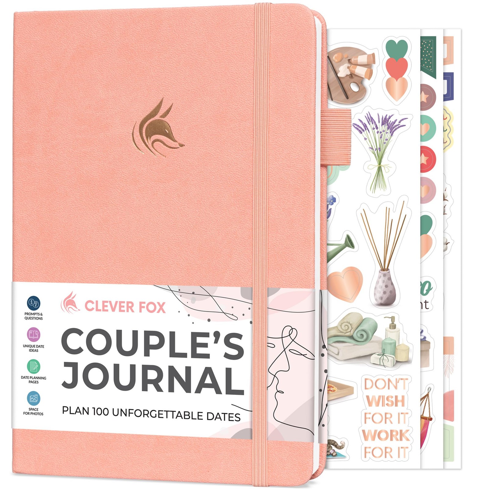 Clever Fox Couple’s Journal – Couples Date A5 (5.8” x 8.3”), Peach Pink