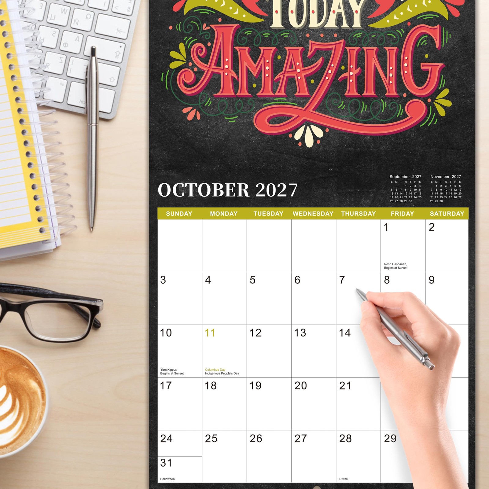 2027 Calendar – Wall 2027, Jan. 2027 – Dec. 12″ x 24″, Black