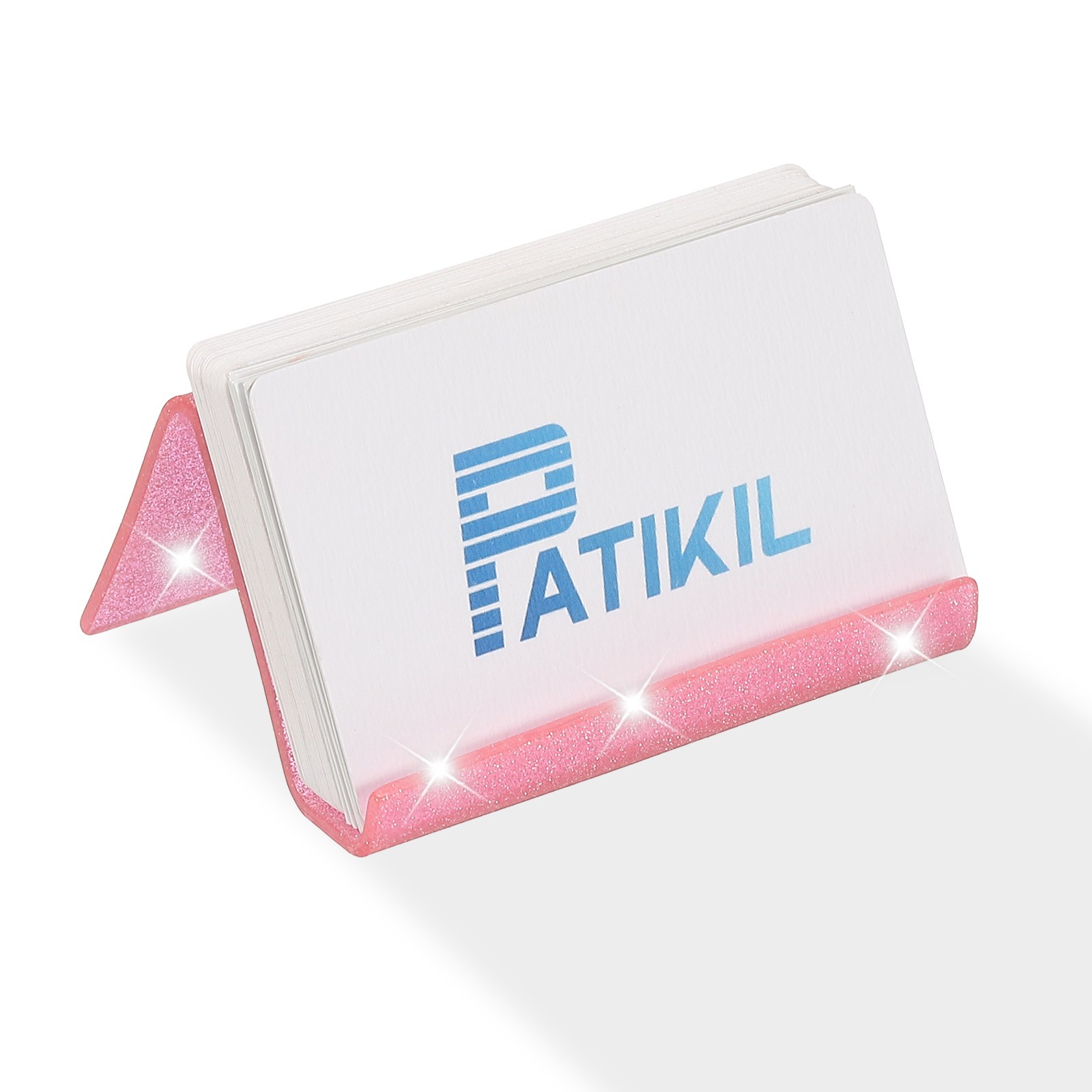 2 x Business Card Holder for Desk Acrylic Card Holders Shine Pink