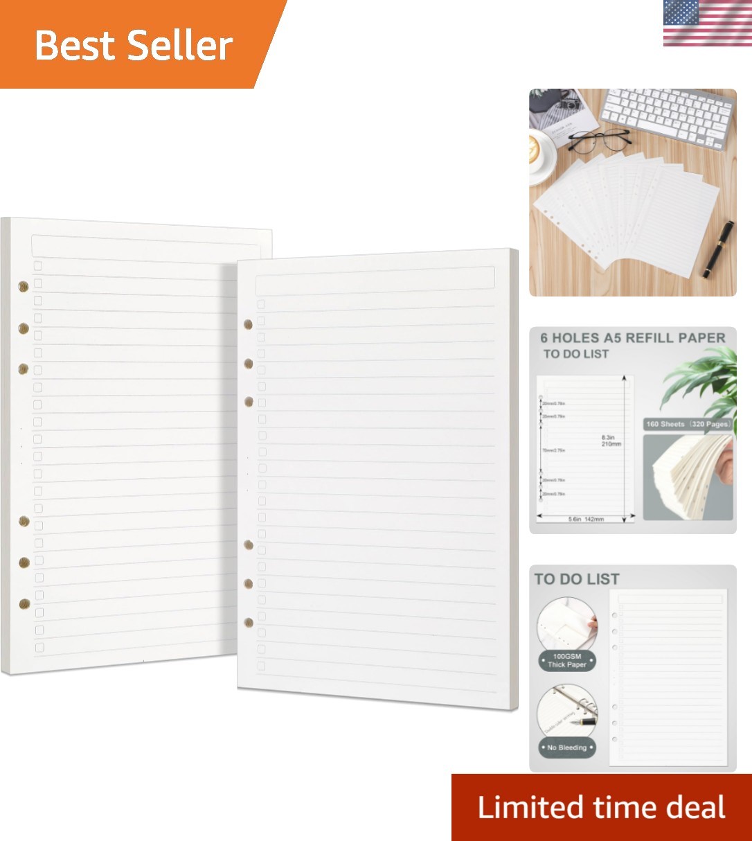 Flexible A5 Daily Planner Sheets – 160 Loose Leaf Inserts for Goal Setting
