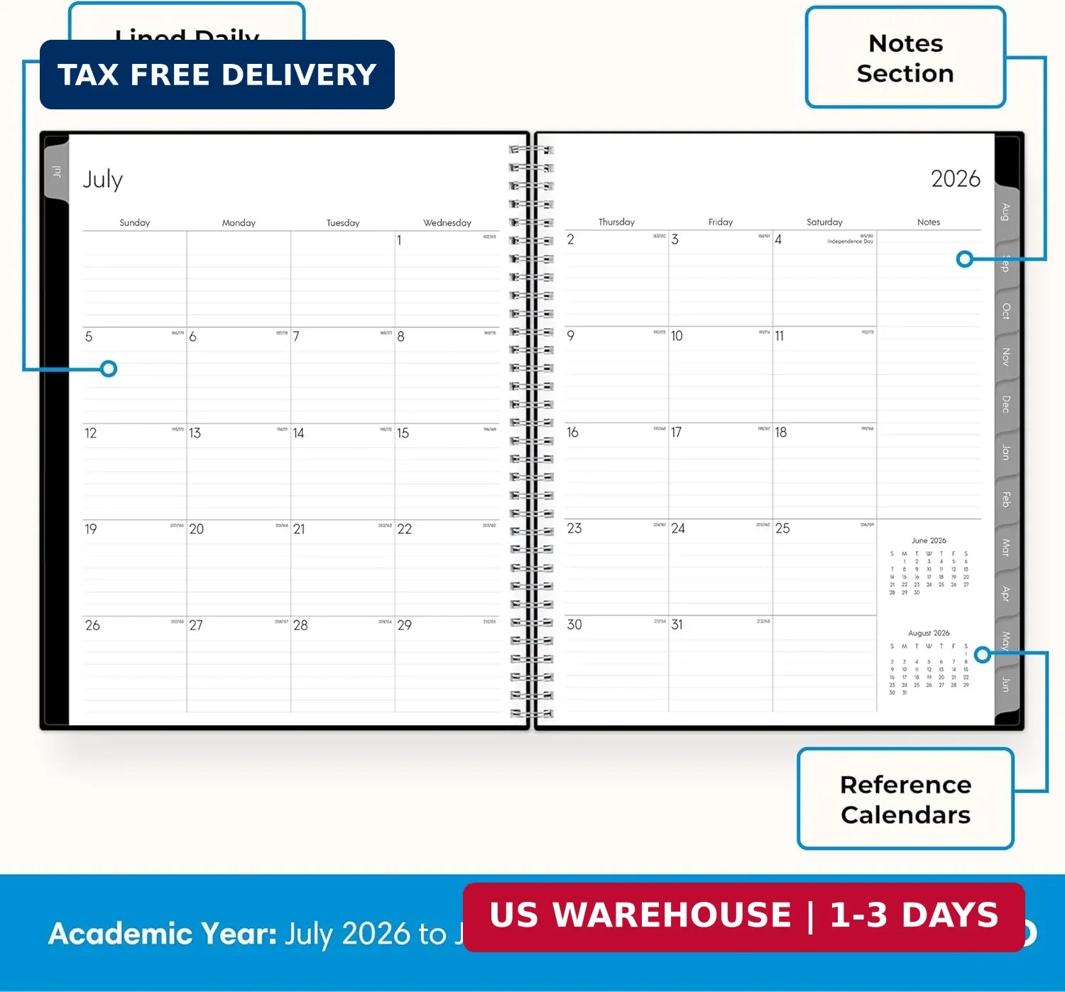 Blue Sky 2026-2027 Weekly and Monthly Academic Year Planner Calendar, July 2026