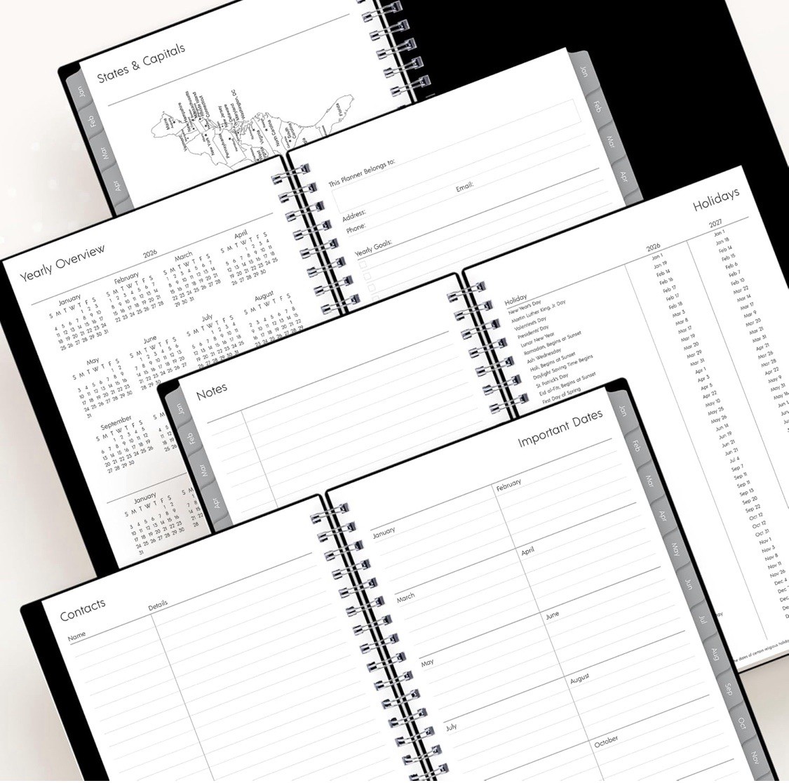 Blue Sky 2026 Weekly and Monthly Black Spiral Planner Calendar Jan-Dec 5″x 8″