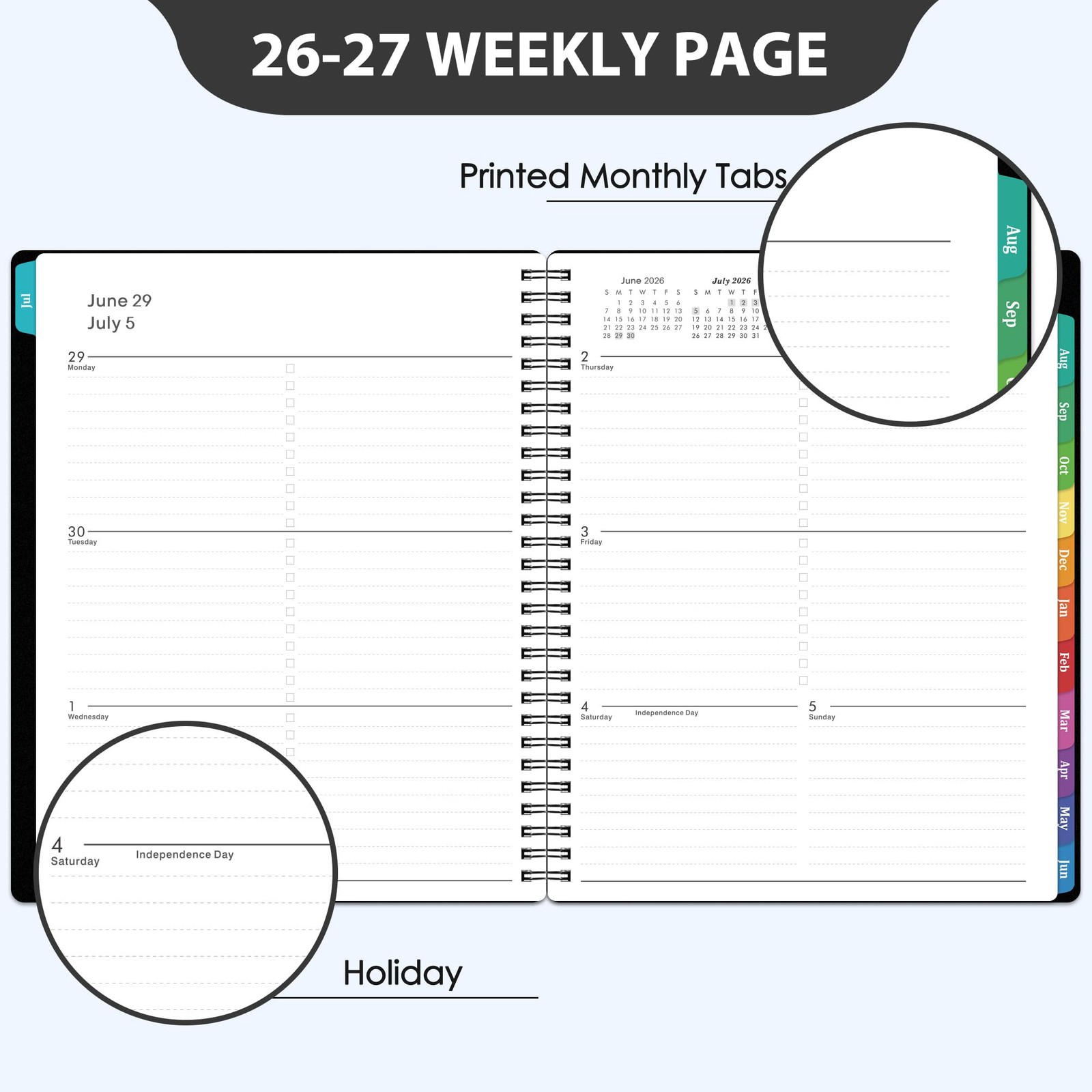 Planner 2026-2027 – 8” x 10”, JUL 2026 to JUN 2027, x black