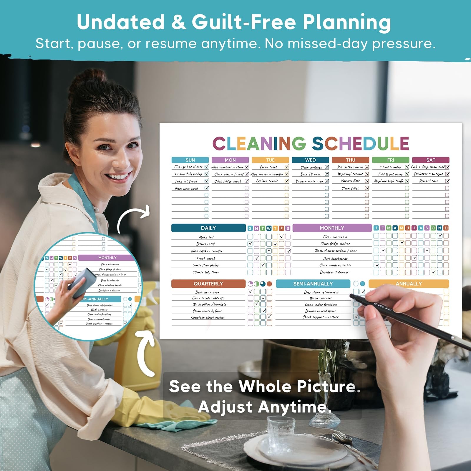 Adhd Cleaning Planner, Blue Cleaning Schedule & Checklist For Adults | Reusable