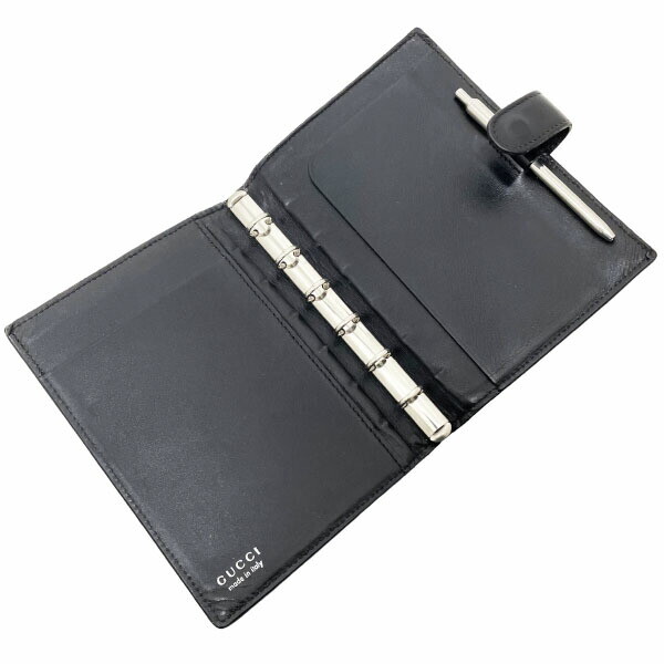 ■Authentic Gucci Notebook Cover Logo Plate Agenda Leather Black 039 3731 GUCCI