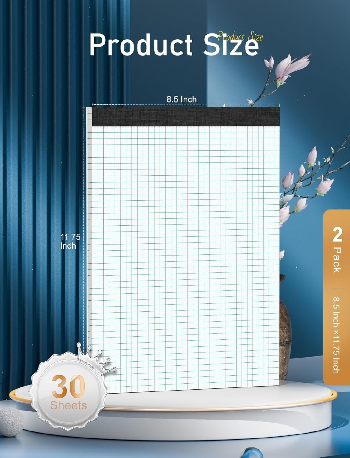 Graph Paper Pad, 8.5 x 11, 2-Pack, 4×4 Quadrille Grid Notebook Pads, Easy Tea…