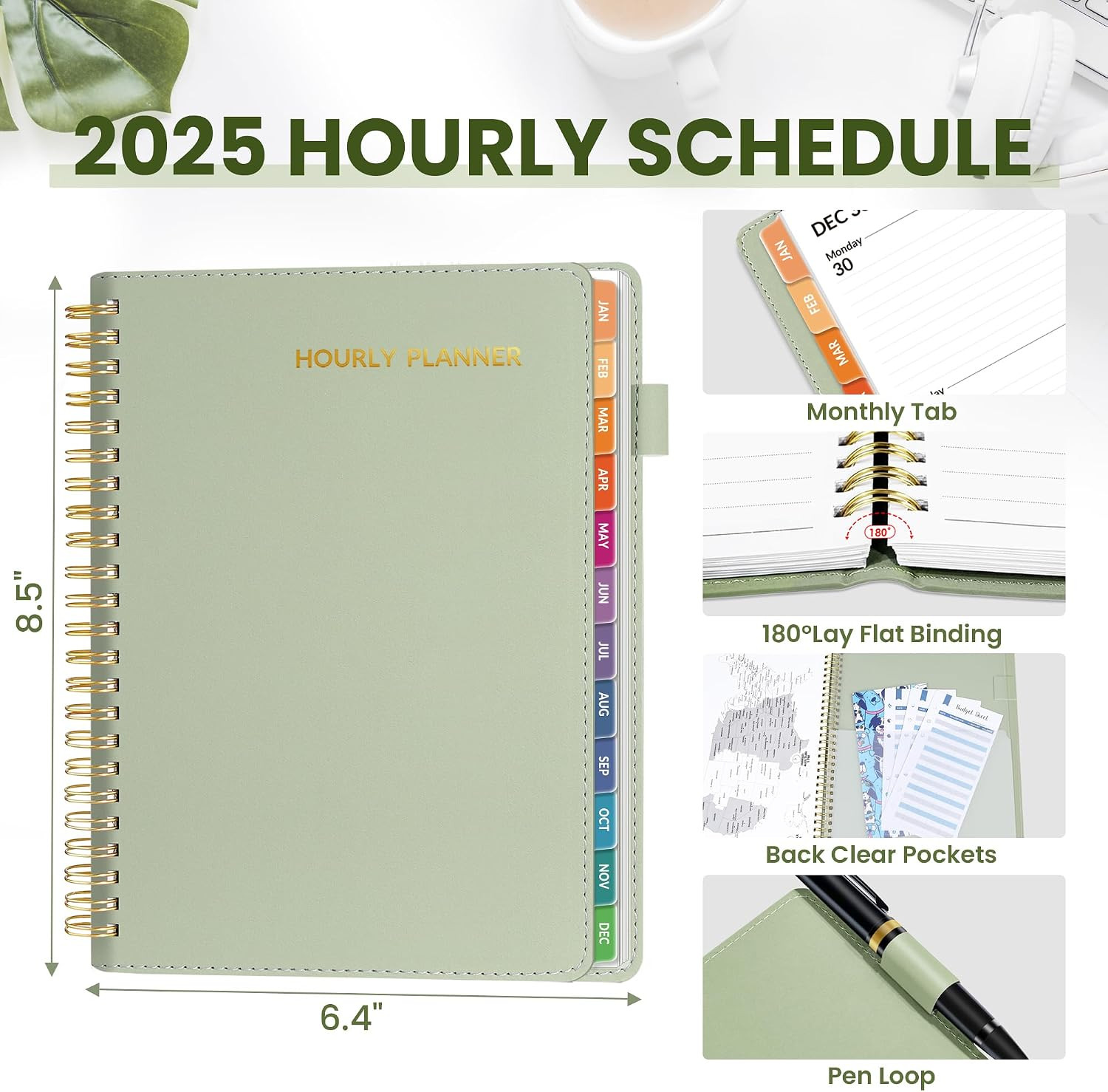 2025 Weekly Planner – Hourly Schedule 6.4″X8.5″, 30-Minites Appointment Book(Jan