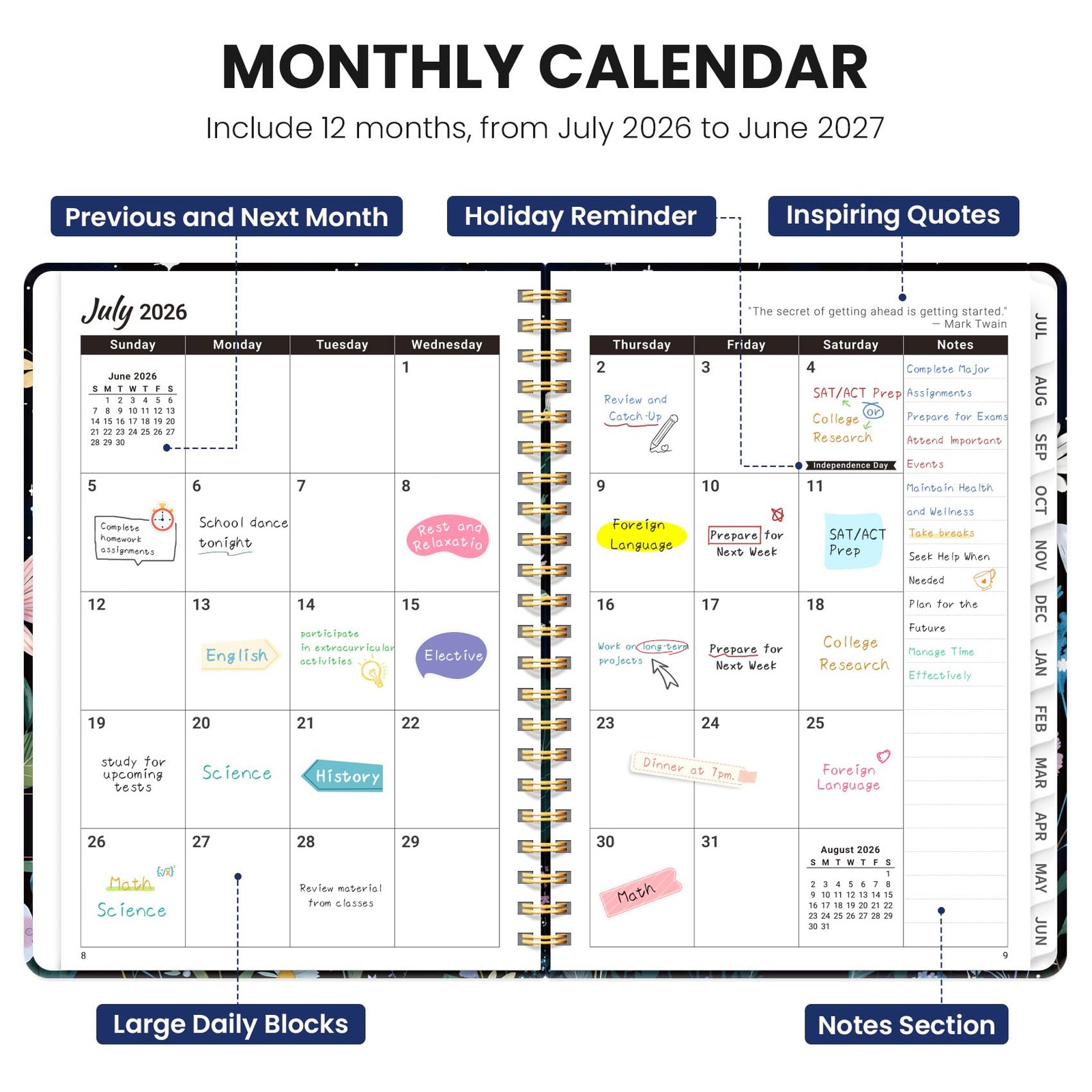 Planner 2026-2027, Hardcover Monthly and Weekly 6.3″x8.5″ (A5), Celestial