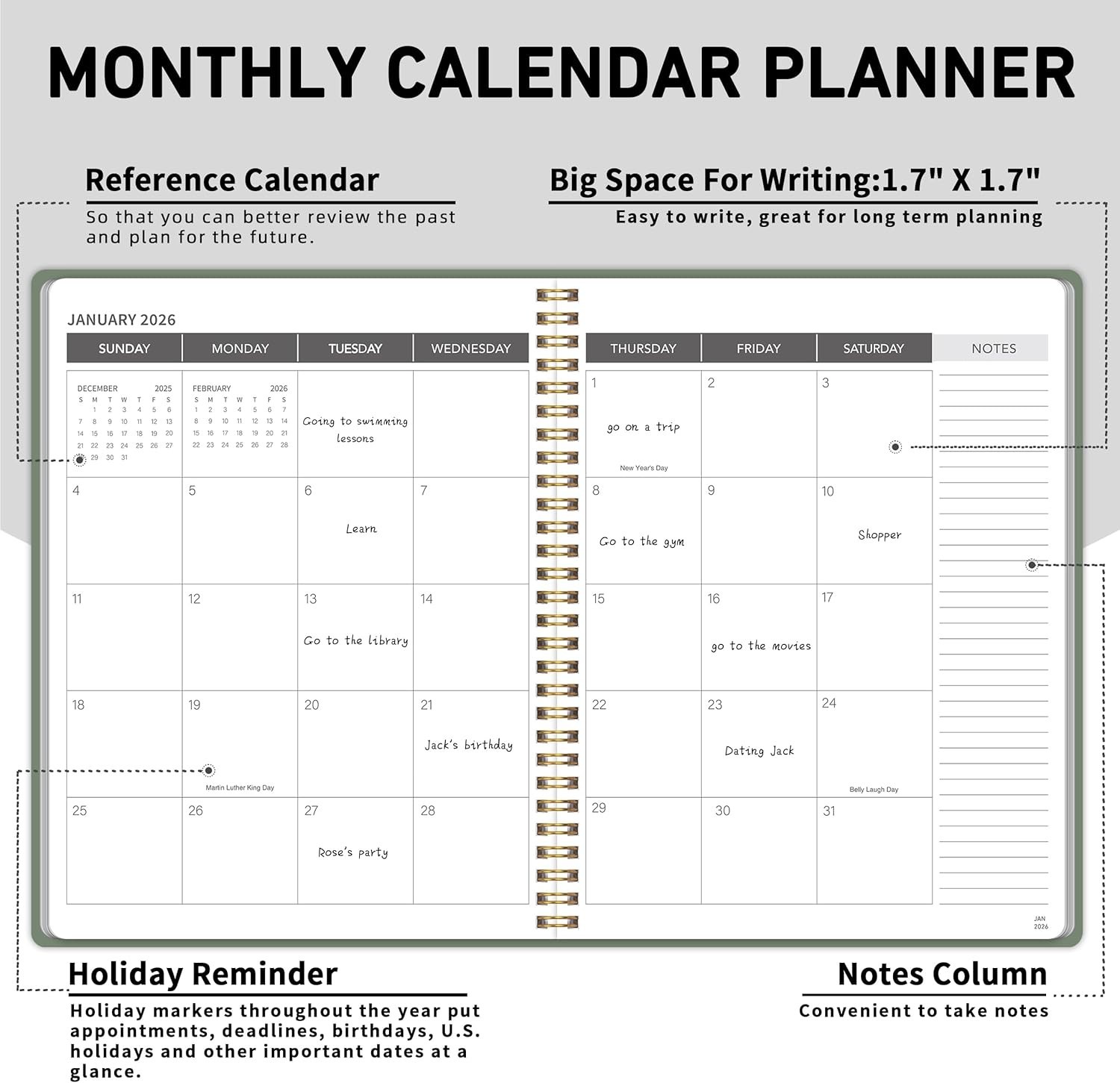 Monthly Planner 2026-2027 Water Resistant PVC Cover Spiral Bound Calendar for…